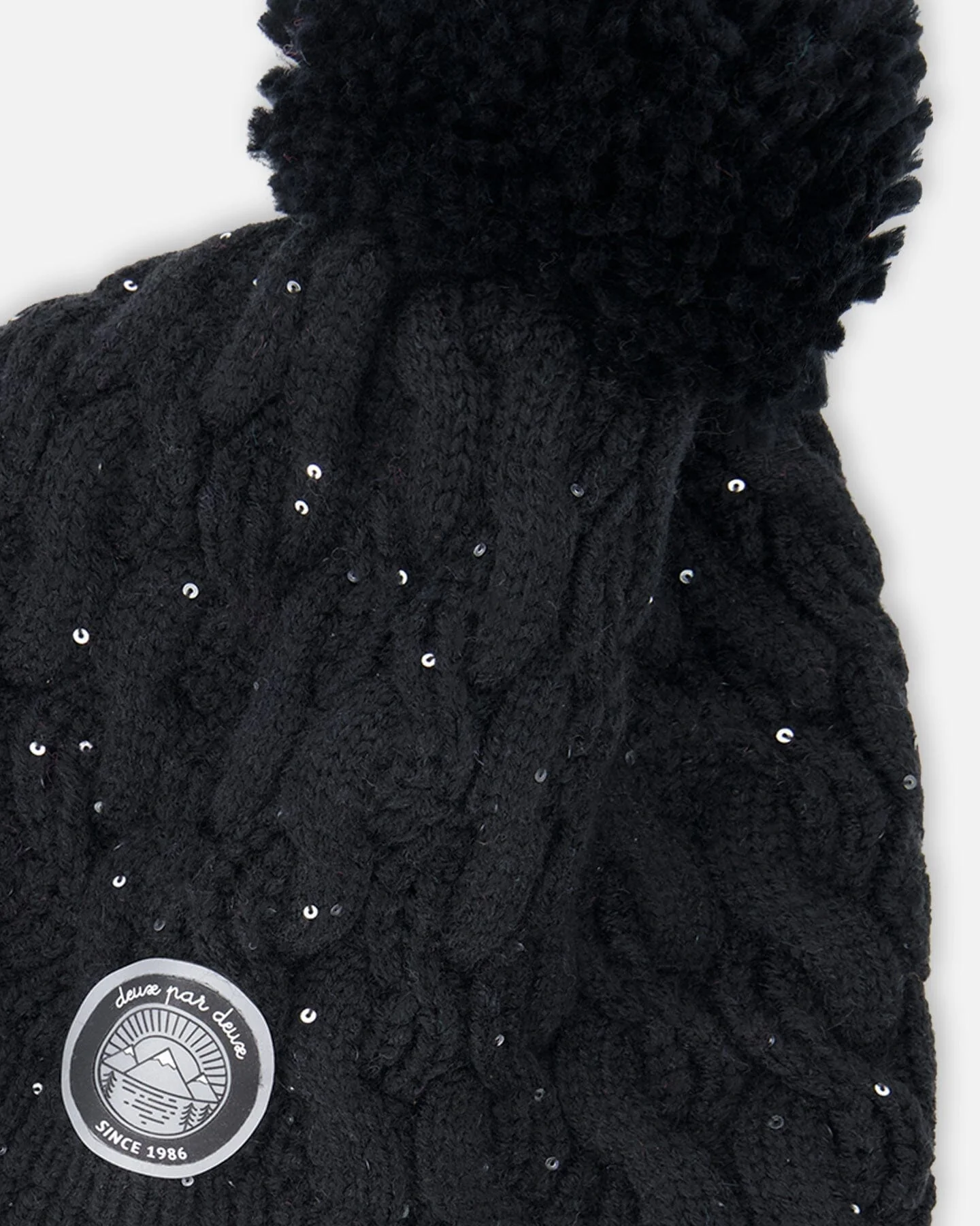 Winter Peruvian Knit Hat With Pompom And Lining Black - Deux par Deux