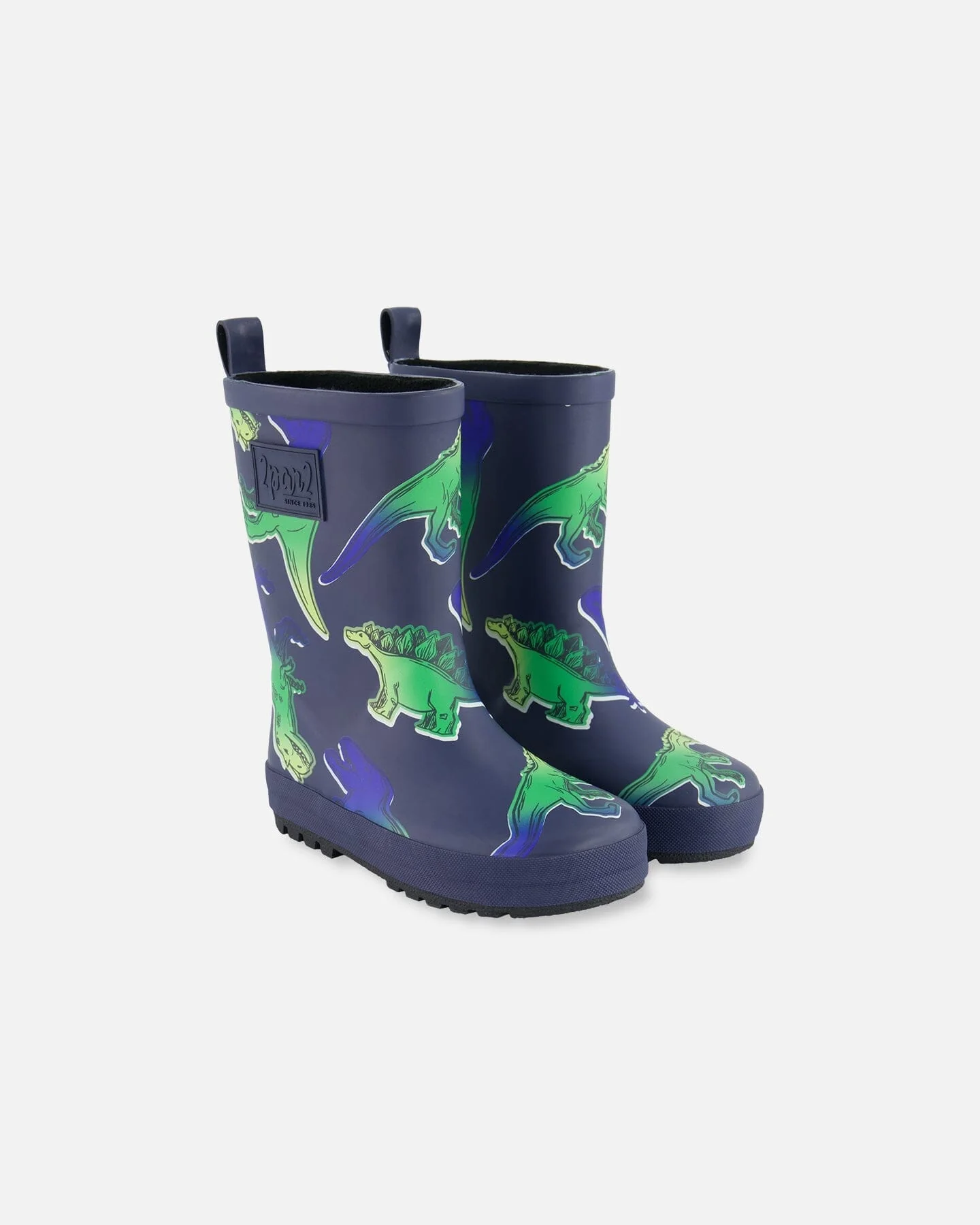 Printed Rain Boots Blue And Green Dino On Navy - Deux par Deux
