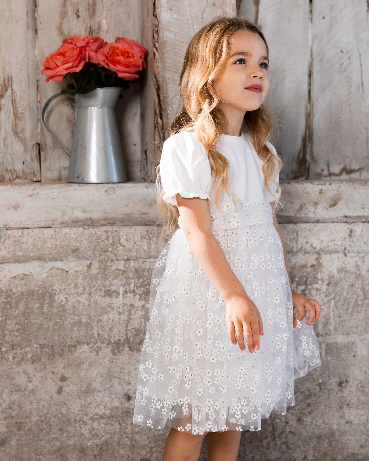 Puff Sleeve Dress White - Deux par Deux