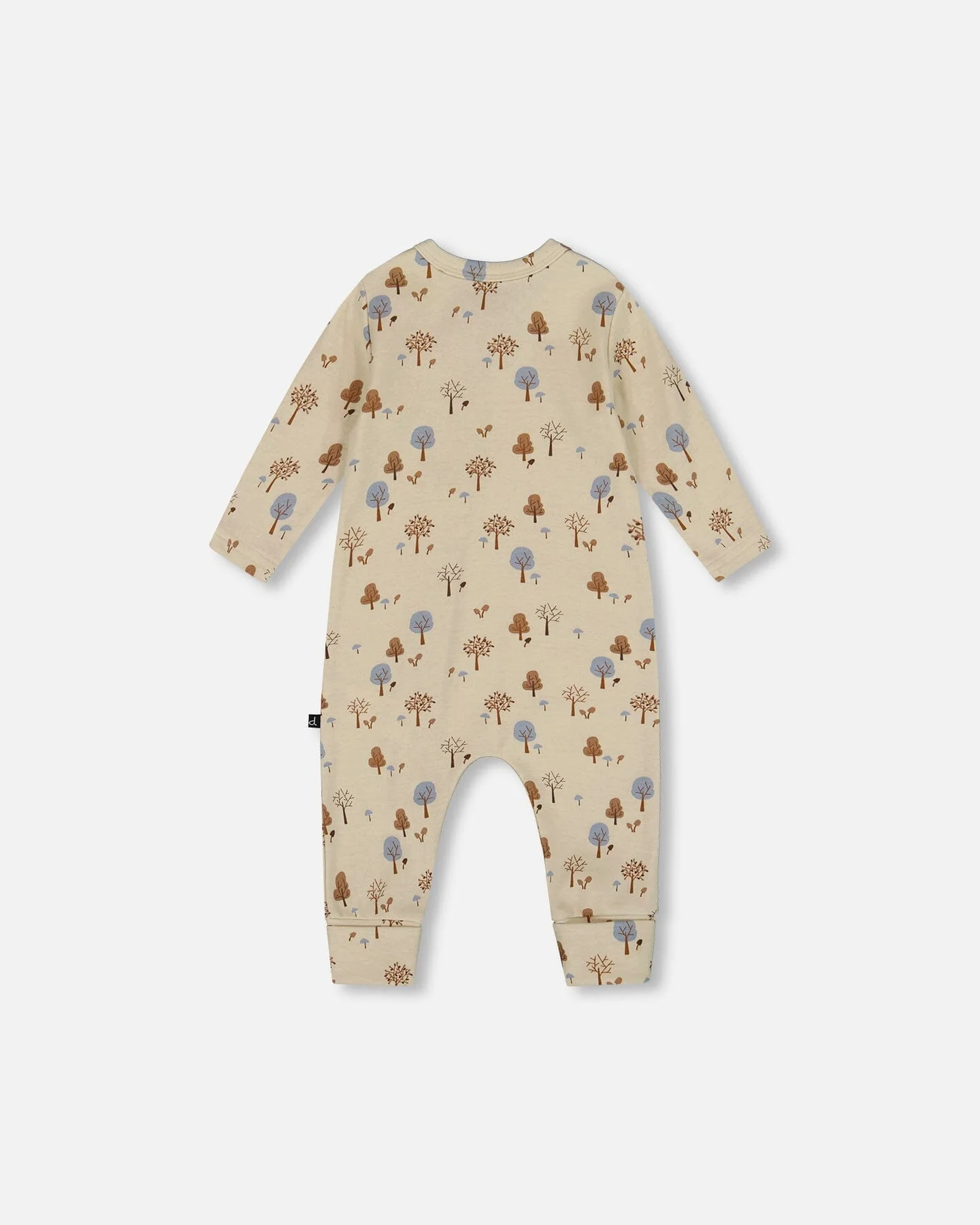 Organic Cotton Zipped Romper Beige Tree Print - Deux par Deux