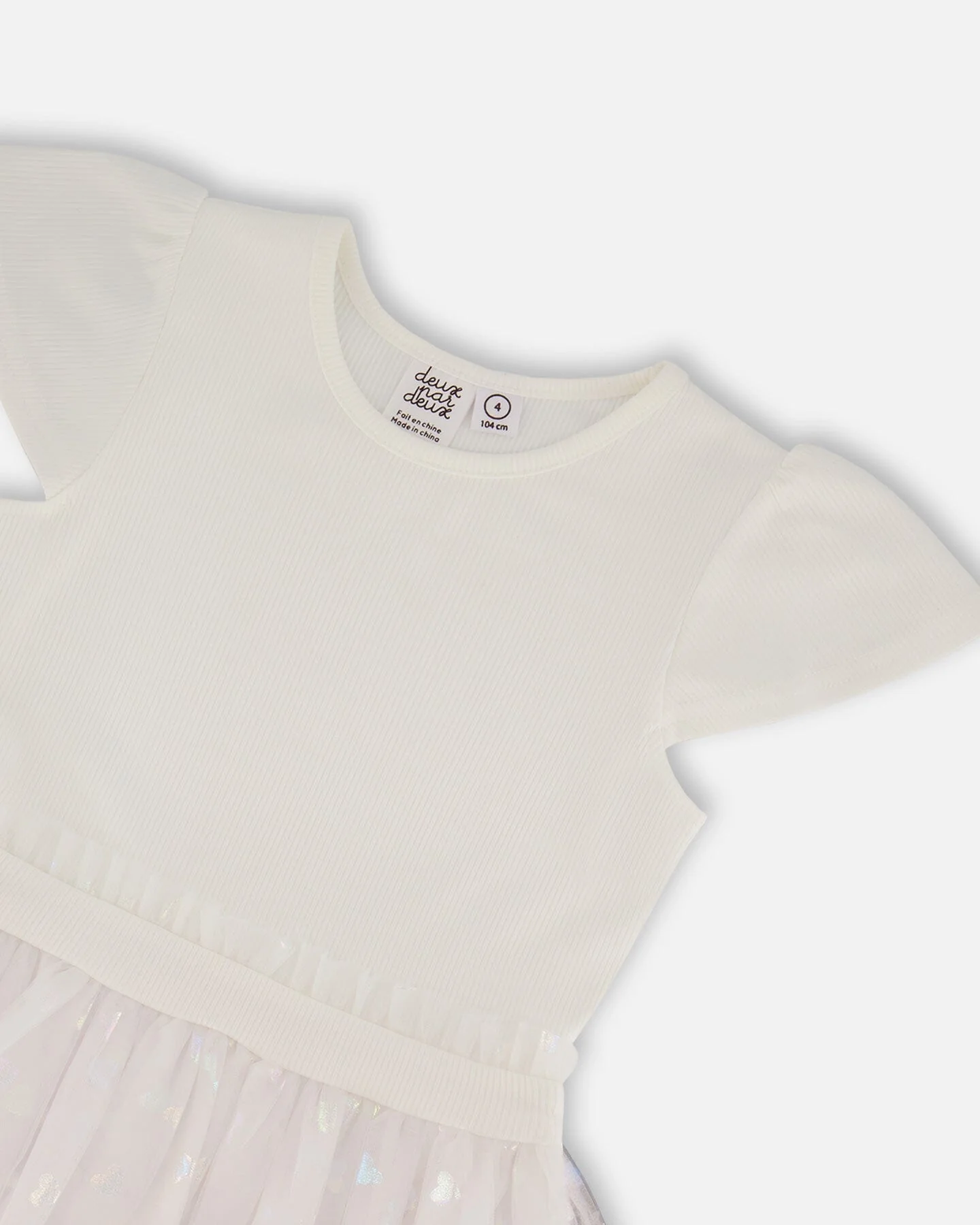 Bi-Material Dress With Glitter Hearts Skirt Snow White - Deux par Deux