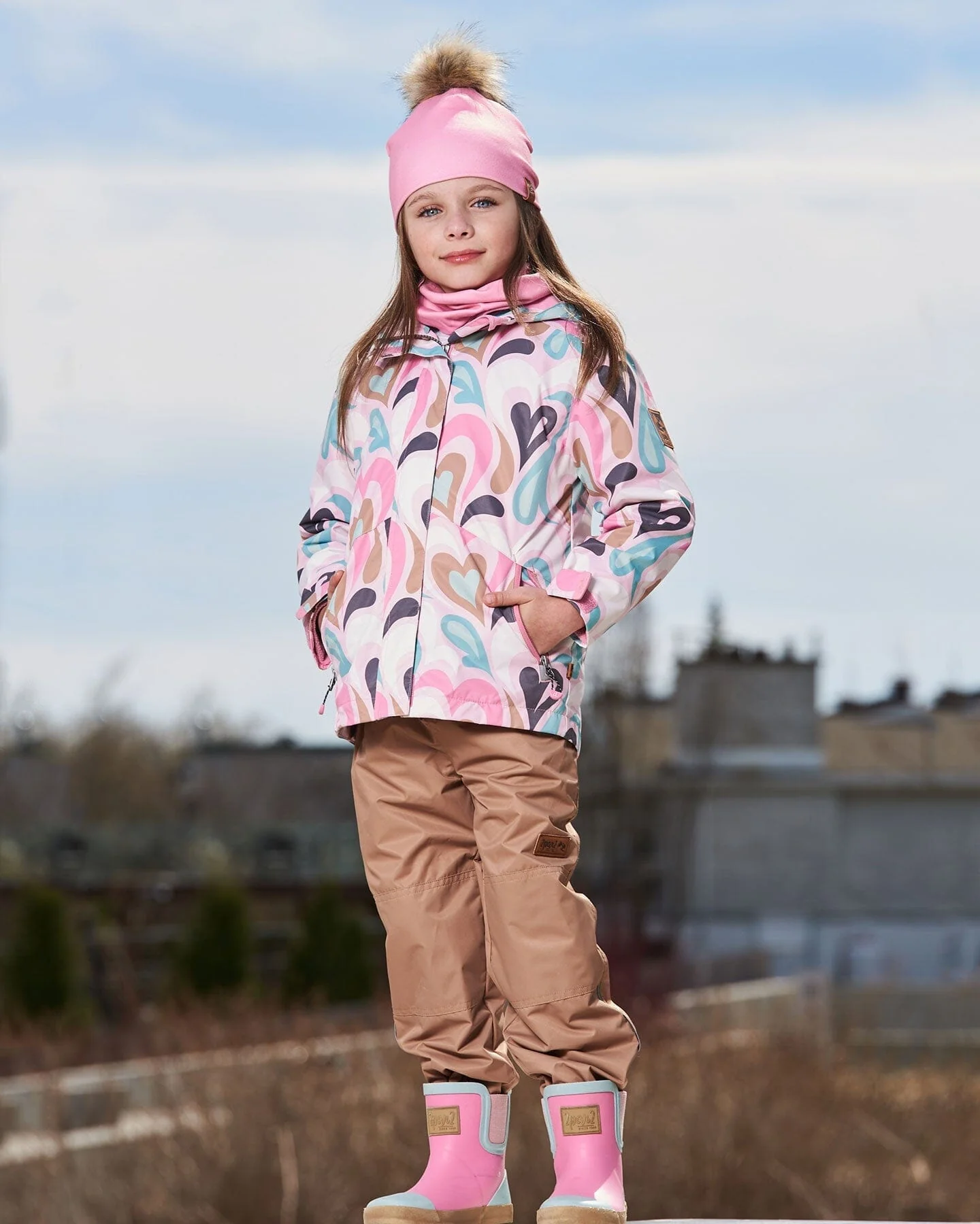 3-In-1 Mid-Season Outerwear Set With Printed Jacket Light Pink And Beige Pant - Deux par Deux