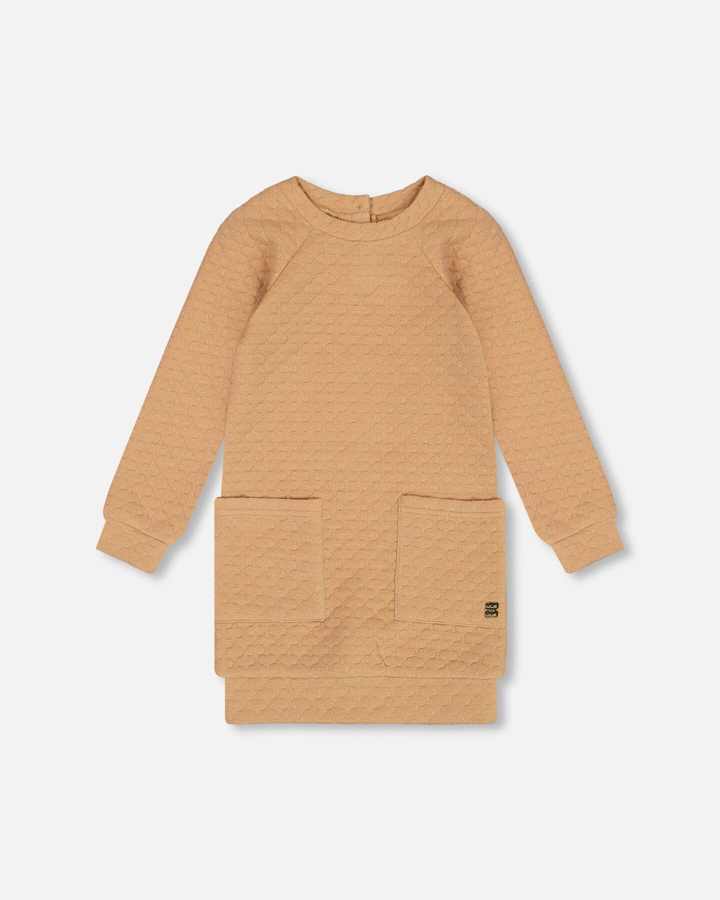Long Sleeve Shiny Quilted Dress With Pocket Golden Brown - Deux par Deux