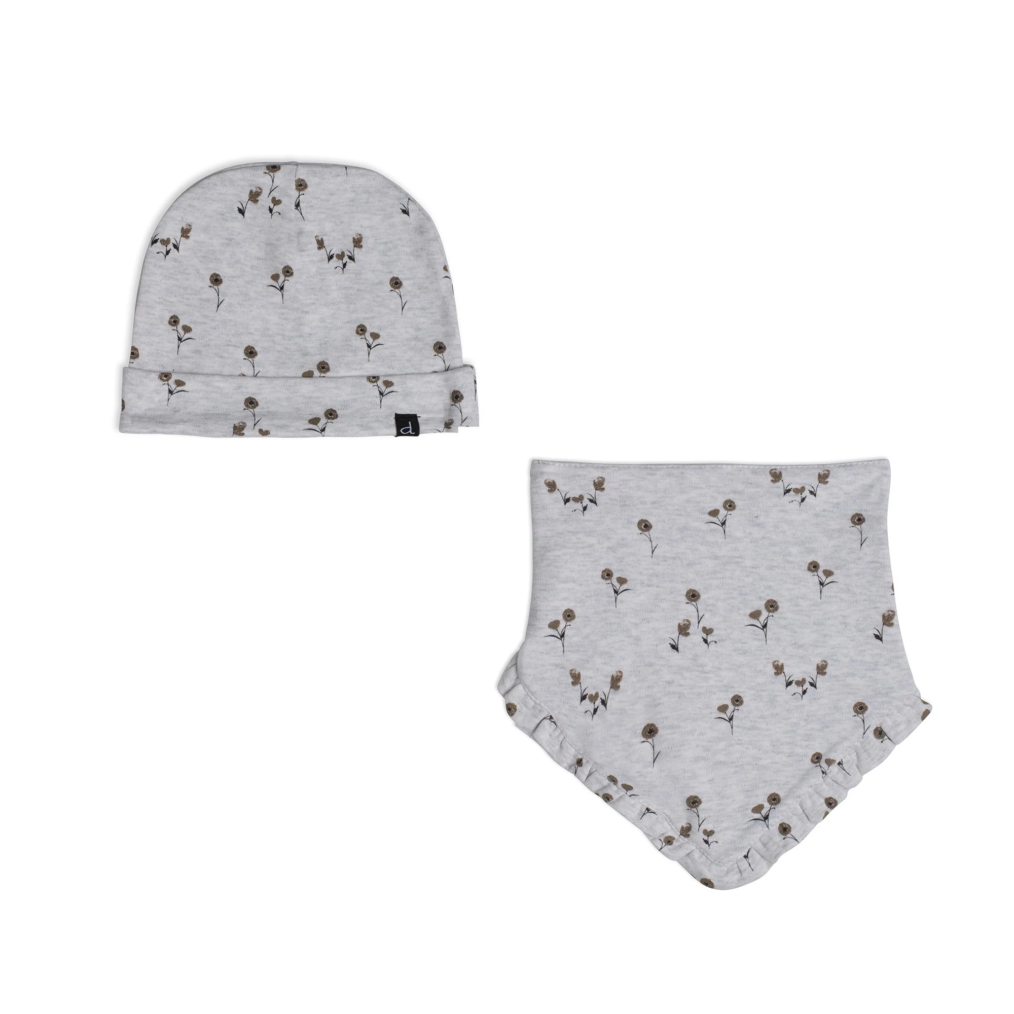 Organic Cotton Hat And Bib Set Printed Small Flowers - Deux par Deux