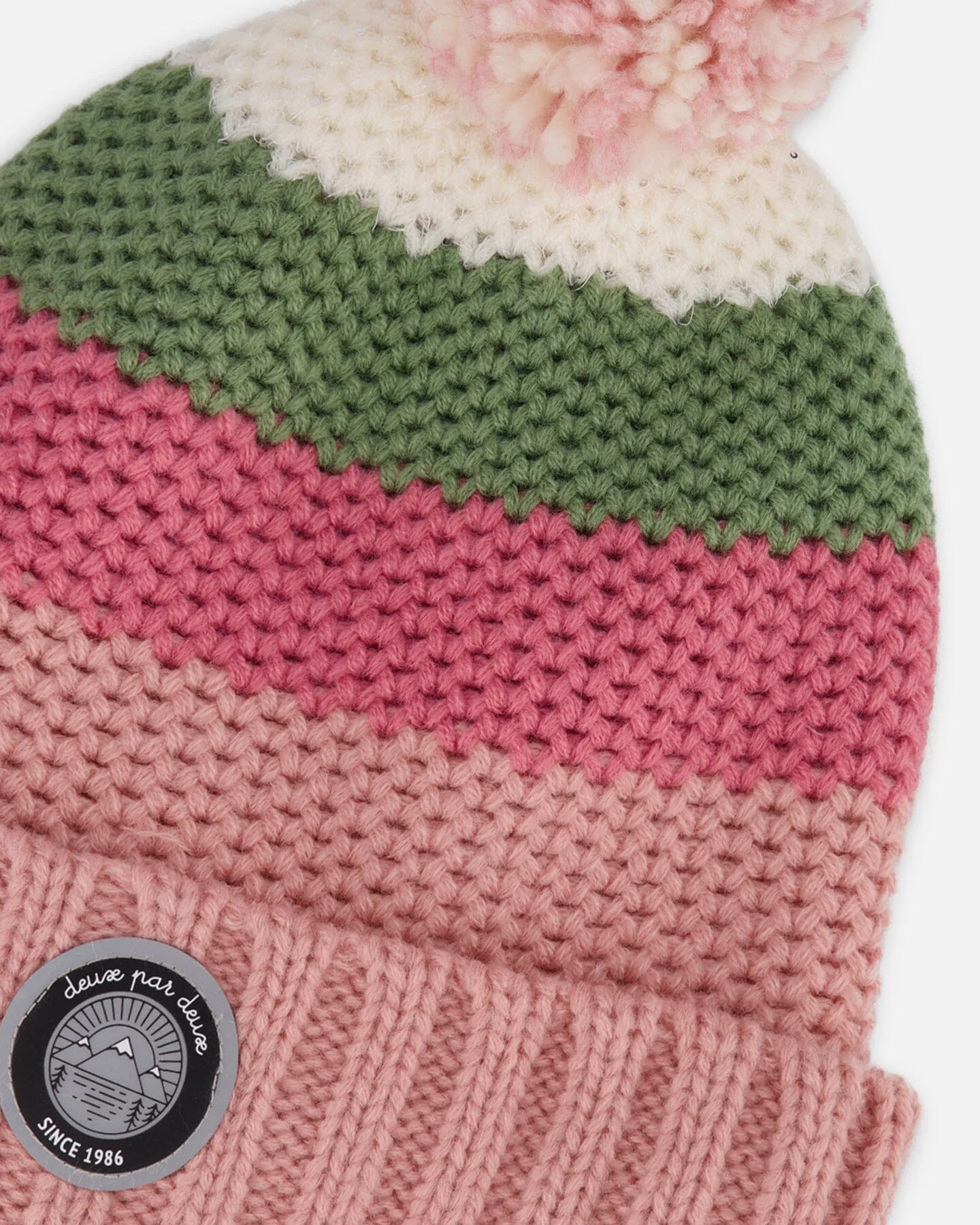 Lined Knit Pompom Hat Pink And Green - Deux par Deux