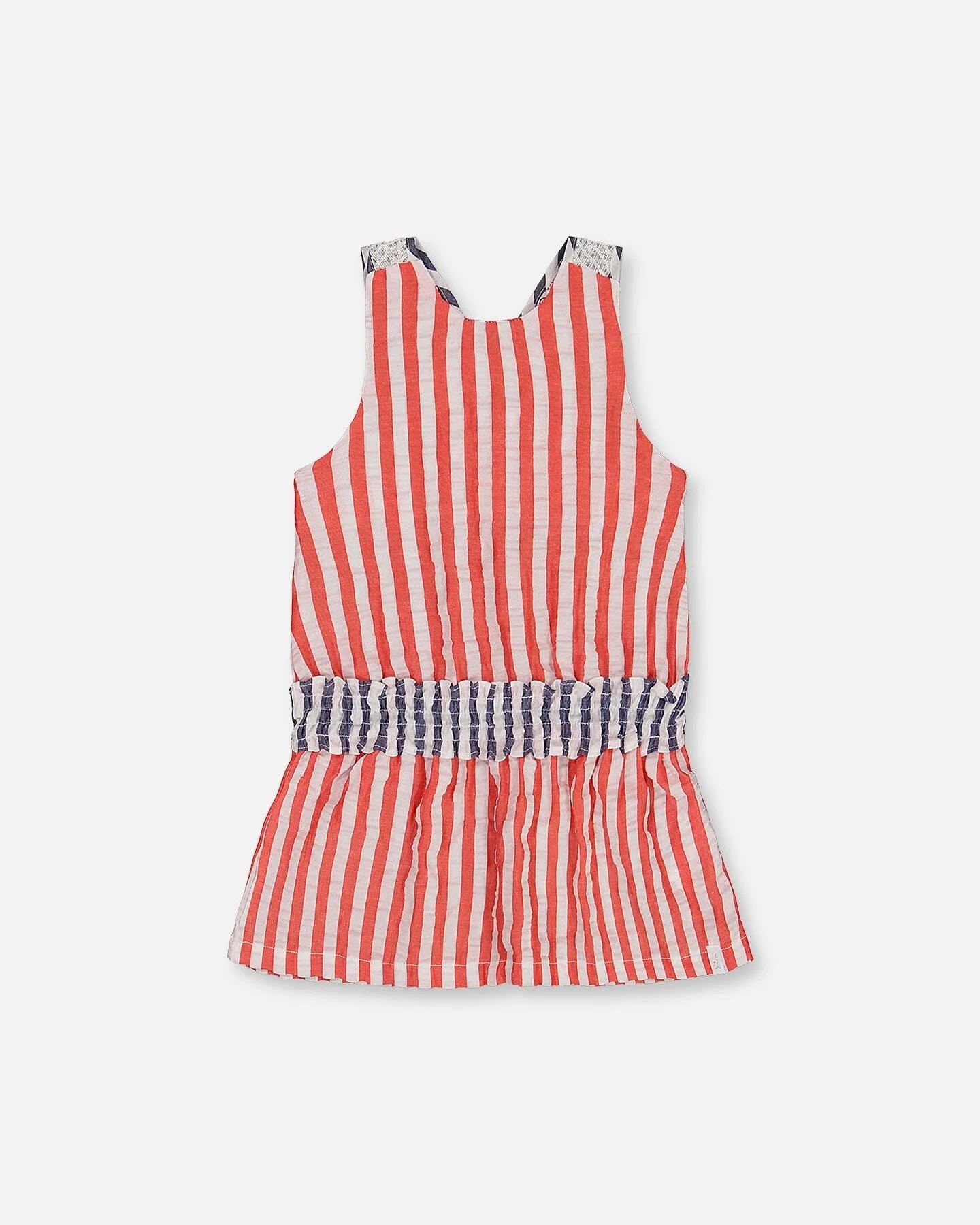 Sleeveless Seersucker Tunic Red, White, And Black - Deux par Deux