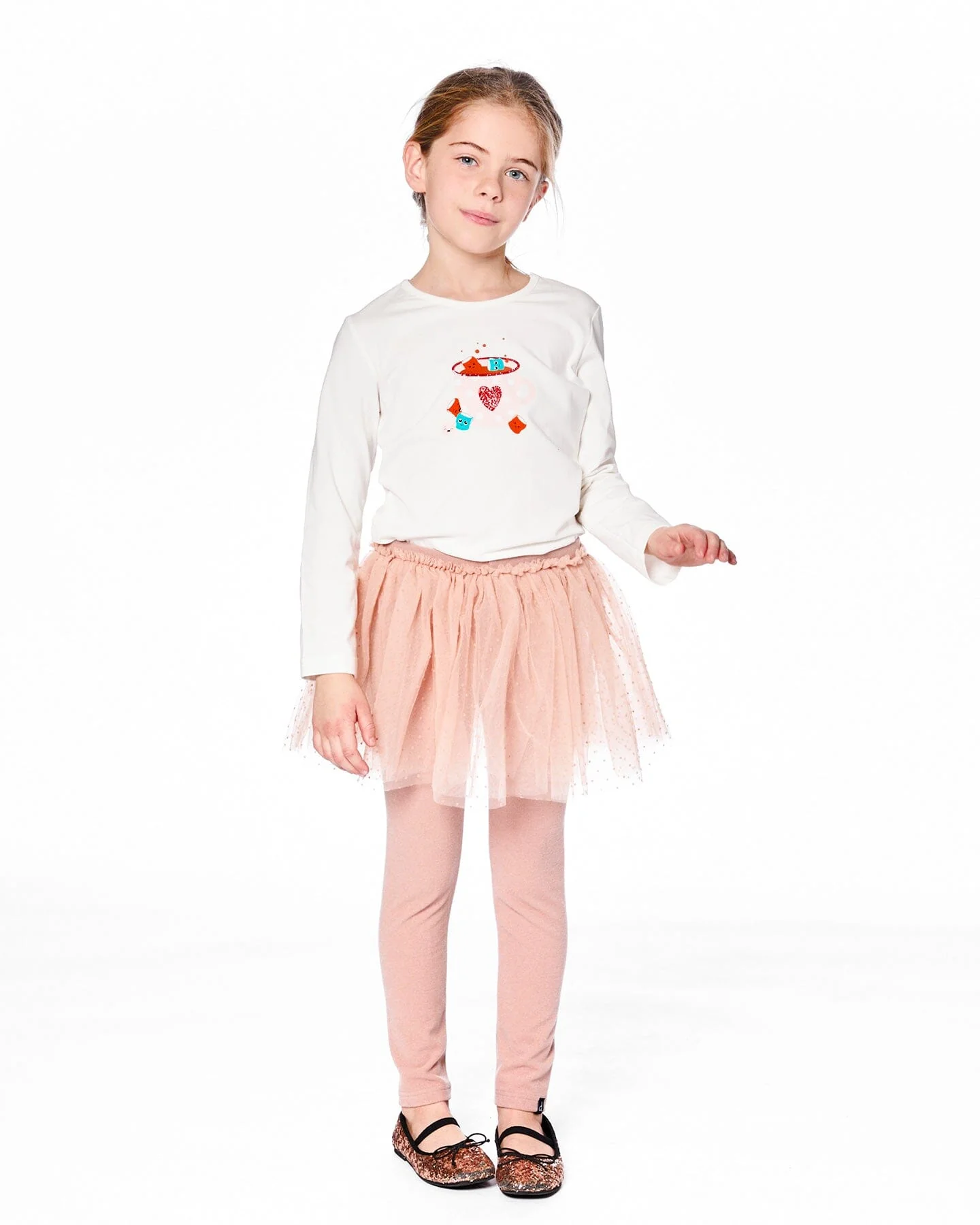 Organic Cotton Long Sleeve T-Shirt Off-White With Hot Chocolate - Deux par Deux