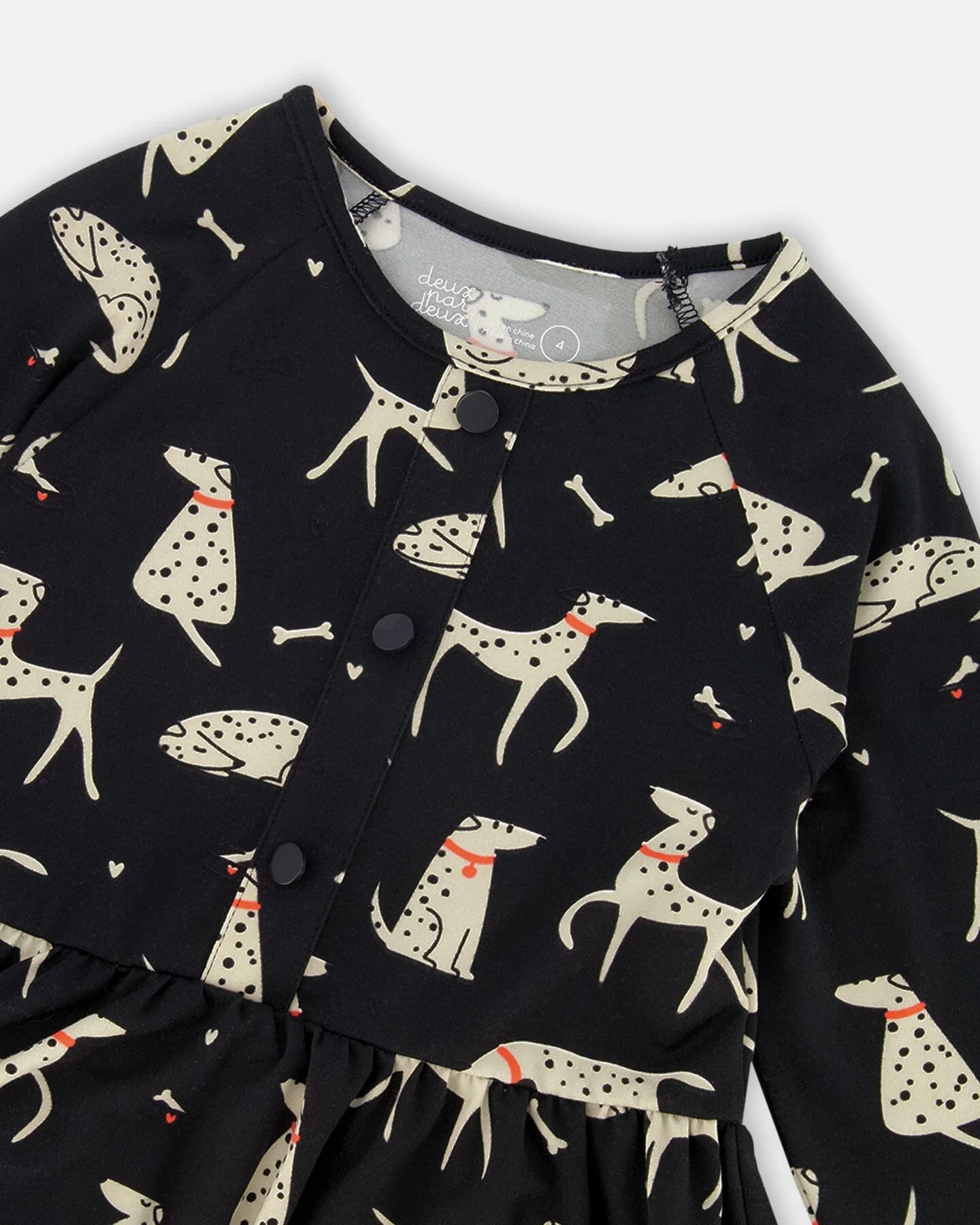 Half Button Jersey Dress Black Dalmatian Print - Deux par Deux