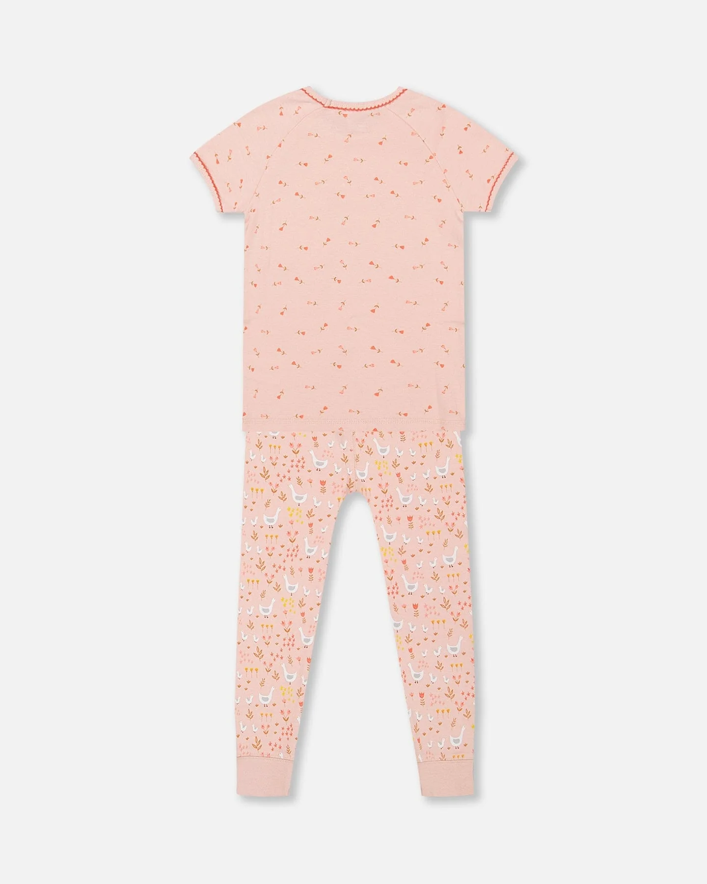 Organic Cotton Two Piece Pajama Set Pink Printed Goose - Deux par Deux