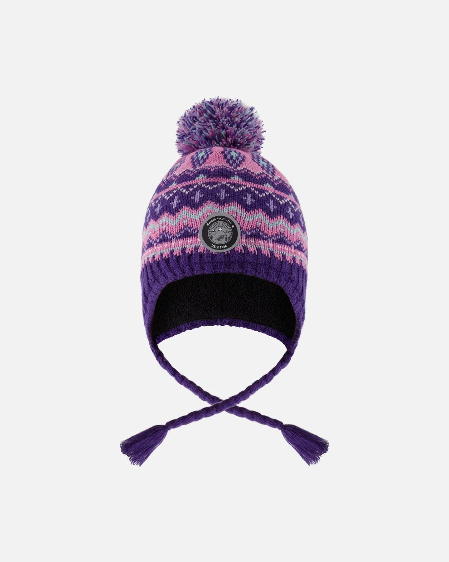 Lined Peruvian Knit Pompom Hat Purple And Pink - Deux par Deux