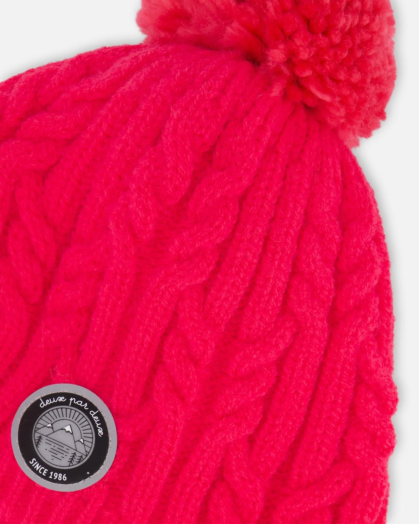Lined Winter Hat With Pompom Flash Coral - Deux par Deux