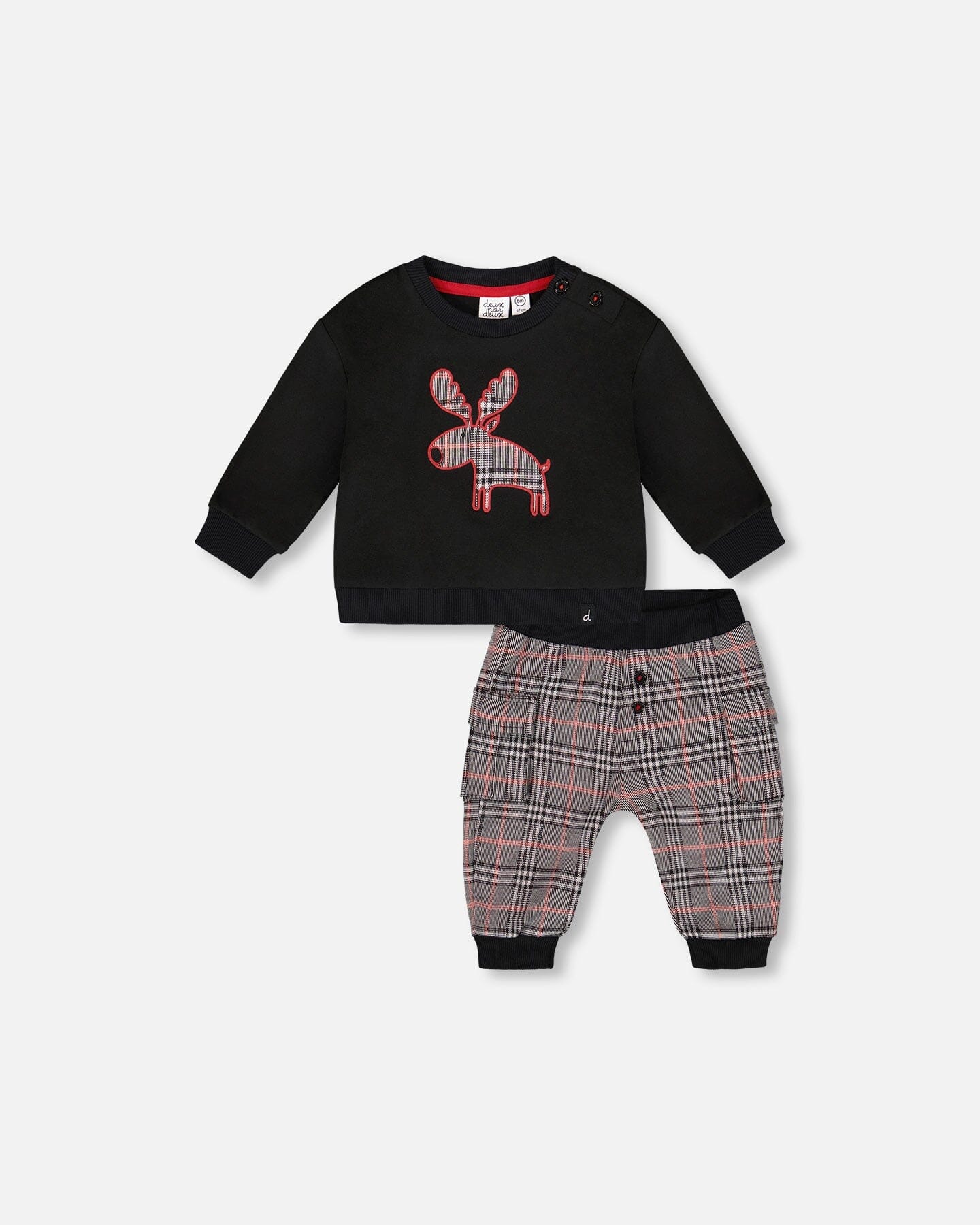 Sweater And Cargo Pants Set Black With Moose Applique - Deux par Deux