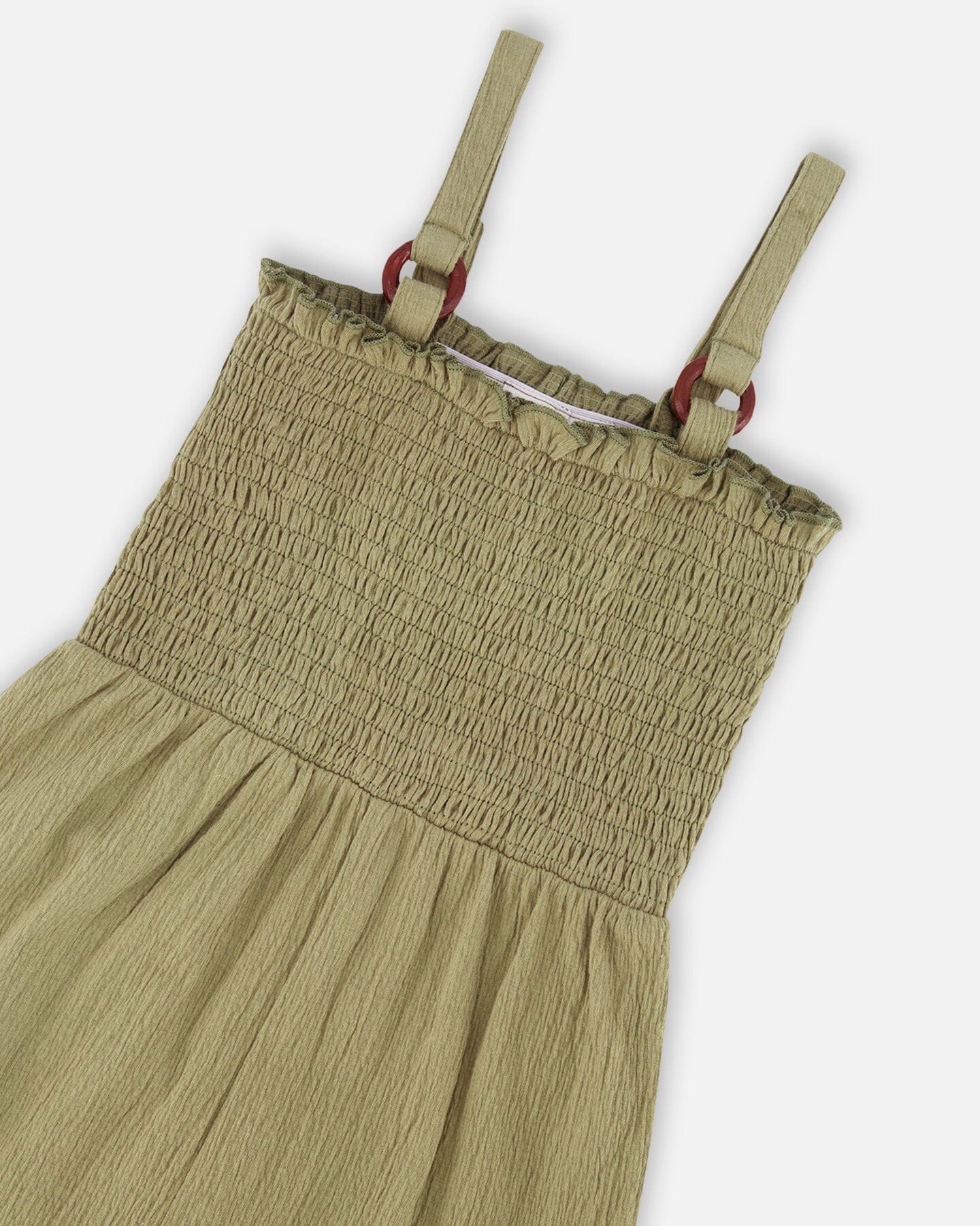 Smocked Crinkle Jersey Jumpsuit Olive Green - Deux par Deux