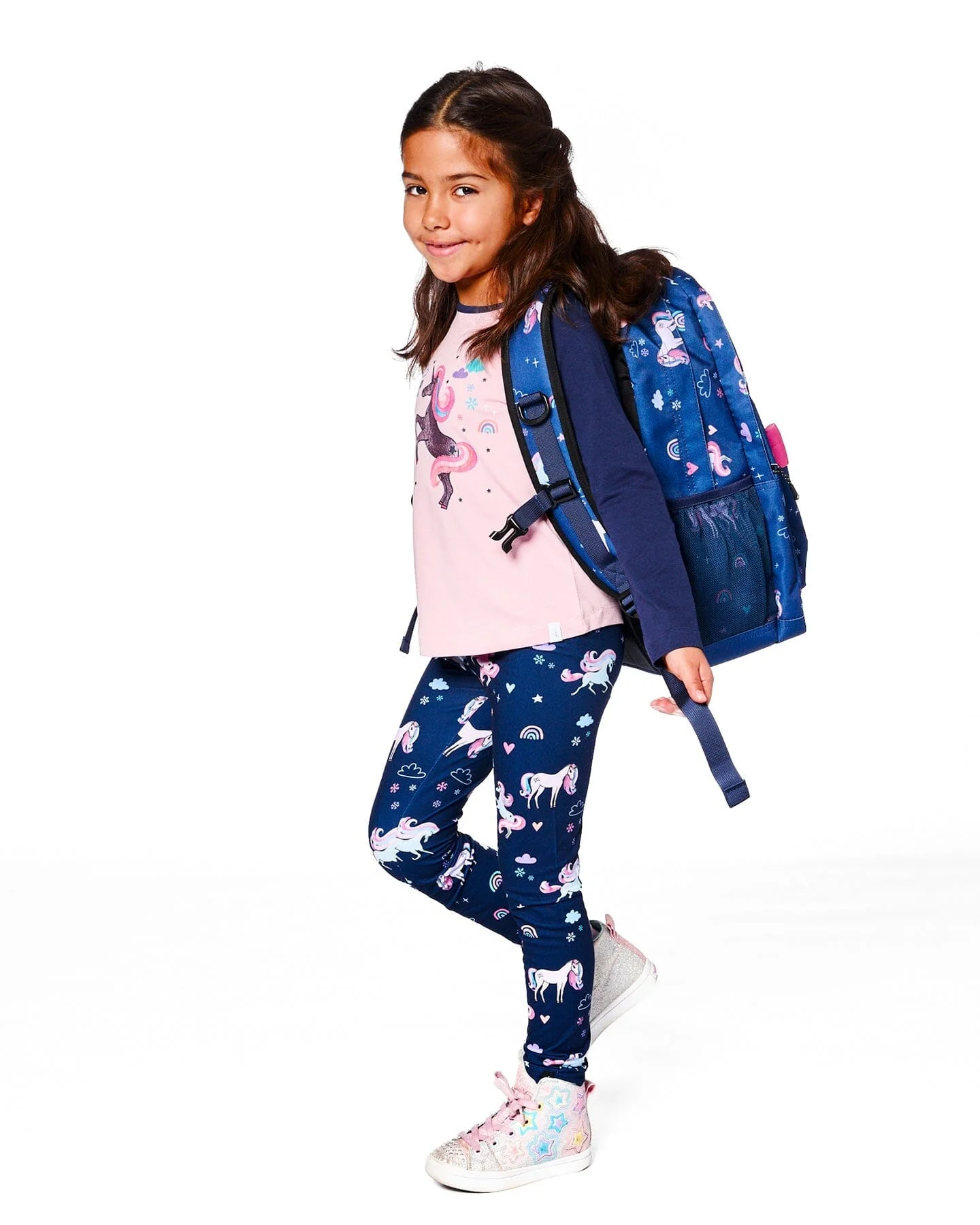 Stretch Jersey Leggings Navy Unicorn Print - Deux par Deux