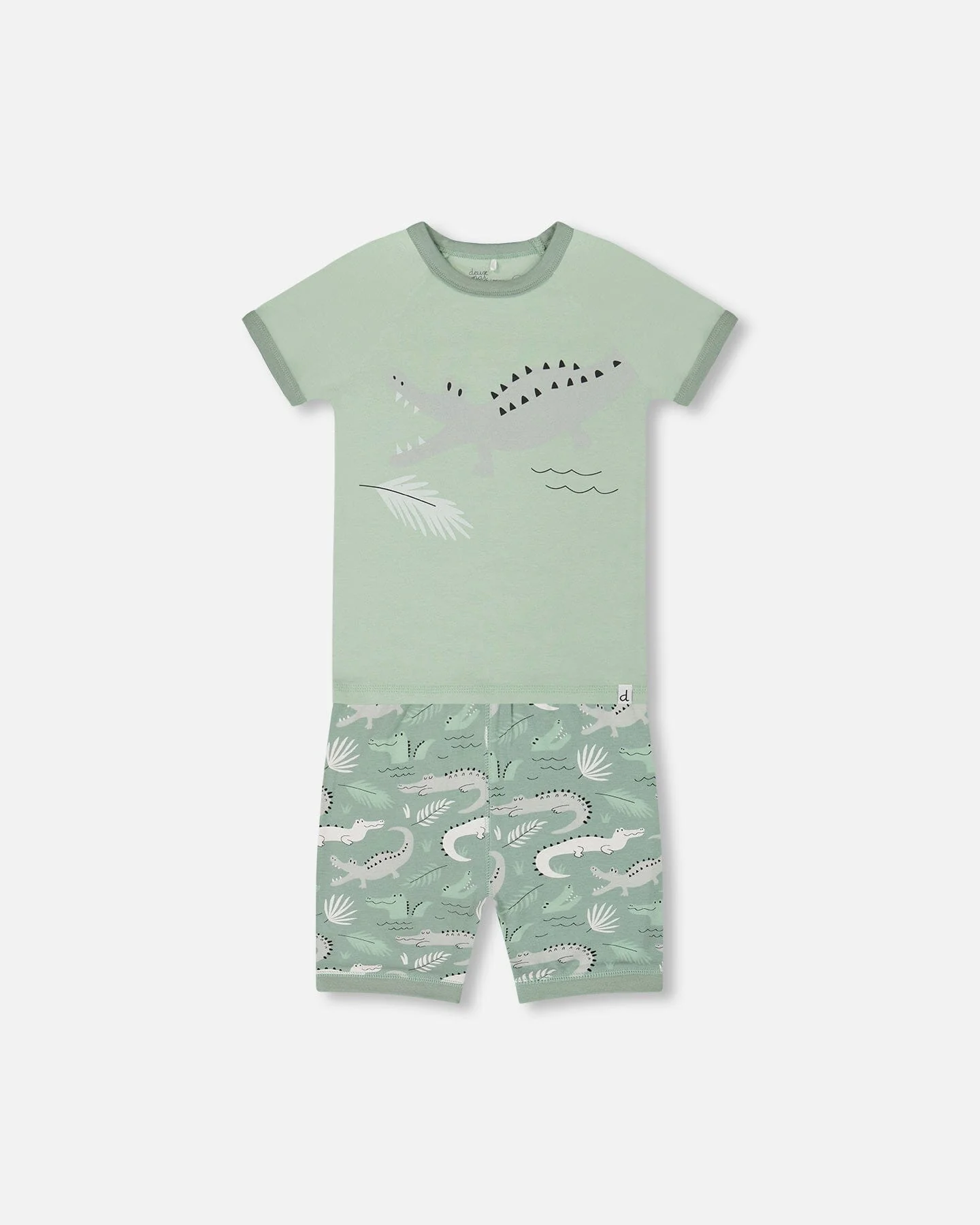 Organic Cotton Two-Piece Short Pajama Set Light Sage And Gray Crocodile - Deux par Deux