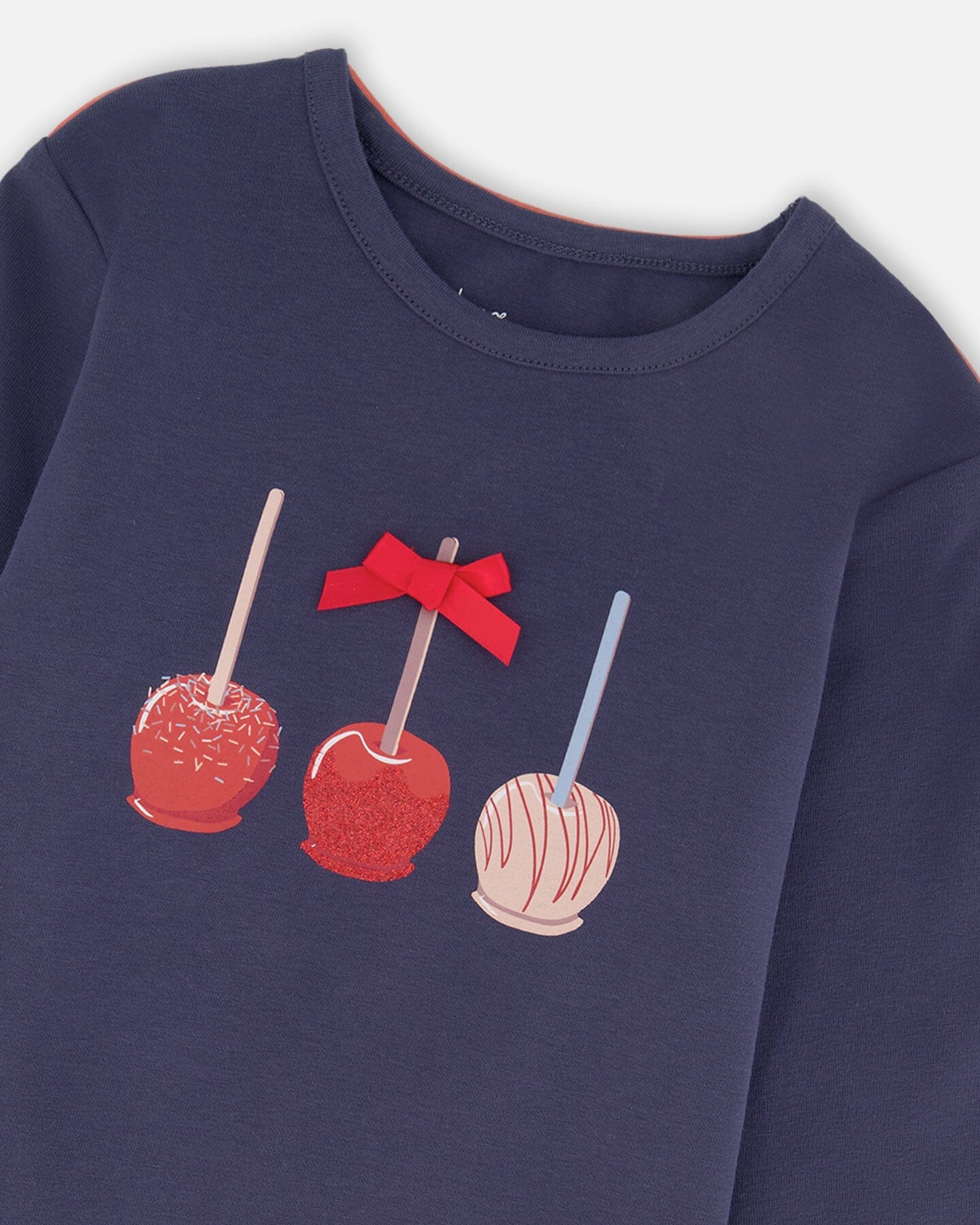 Organic Cotton T-Shirt Navy Blue With Apple Treats - Deux par Deux