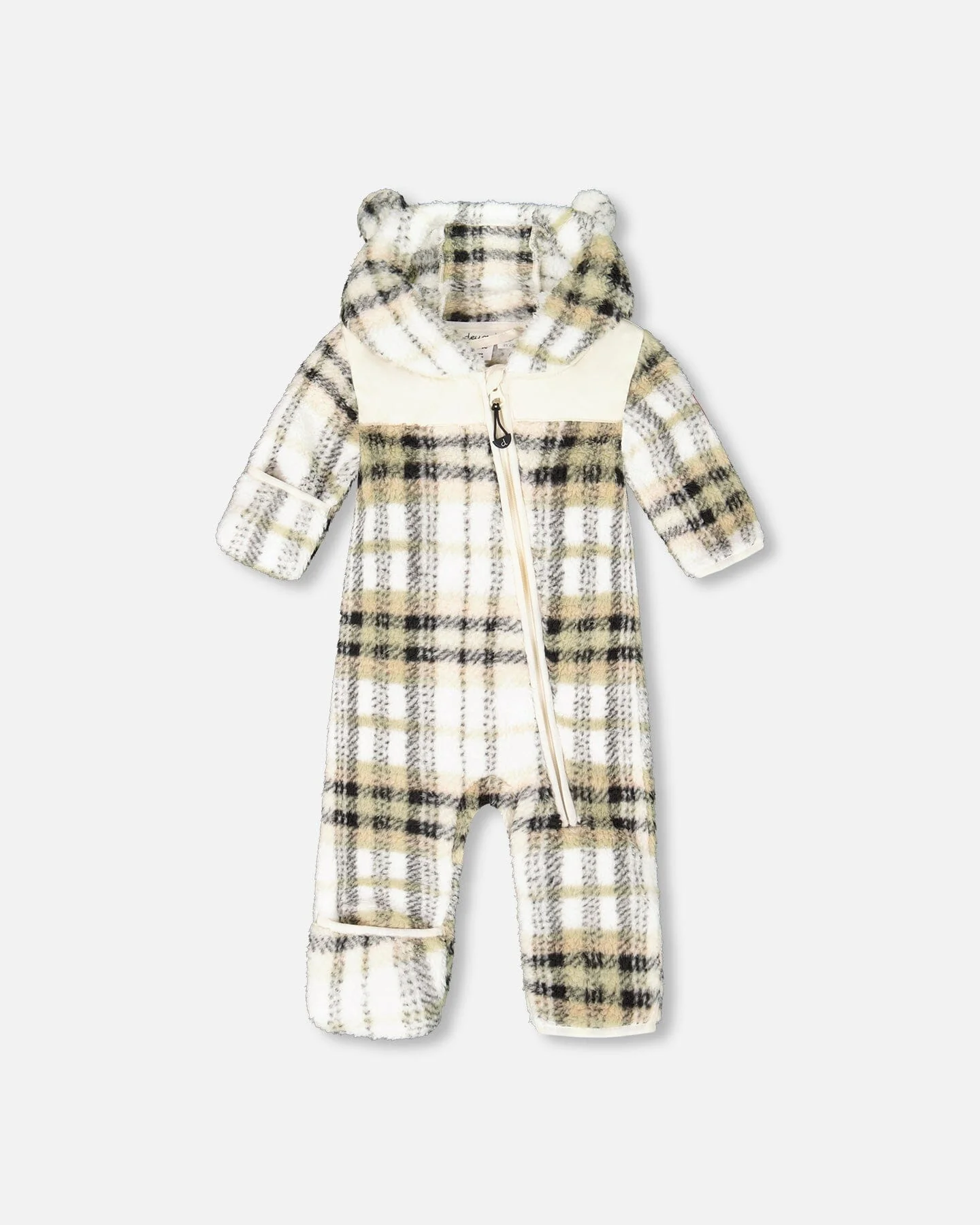Baby Mid-Season Plush One Piece Outerwear Black And Beige Plaid - Deux par Deux