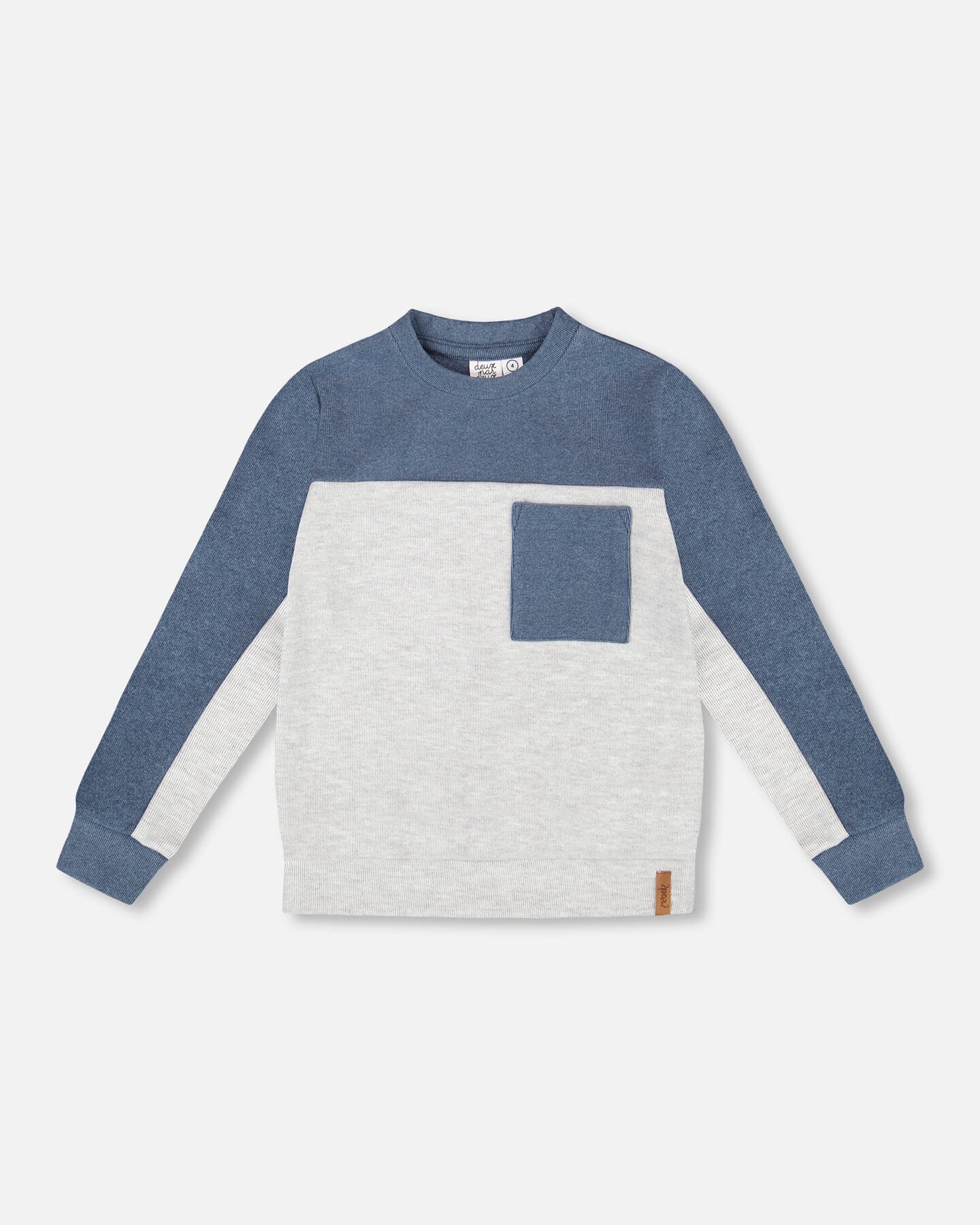 Long Sleeve Super Soft Brushed Jersey Top Color Block Light Heather Gray - Deux par Deux