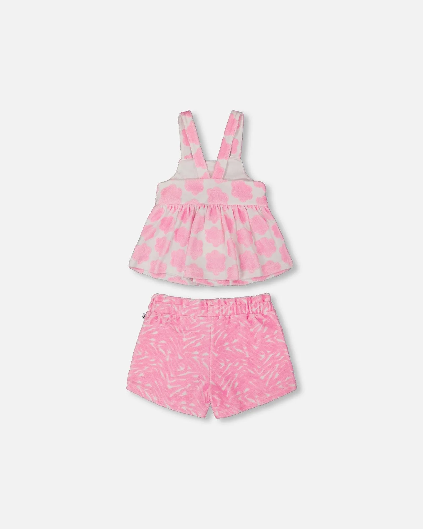 Printed Terry Tank Top And Shorts Set Vibrant Pink And White - Deux par Deux