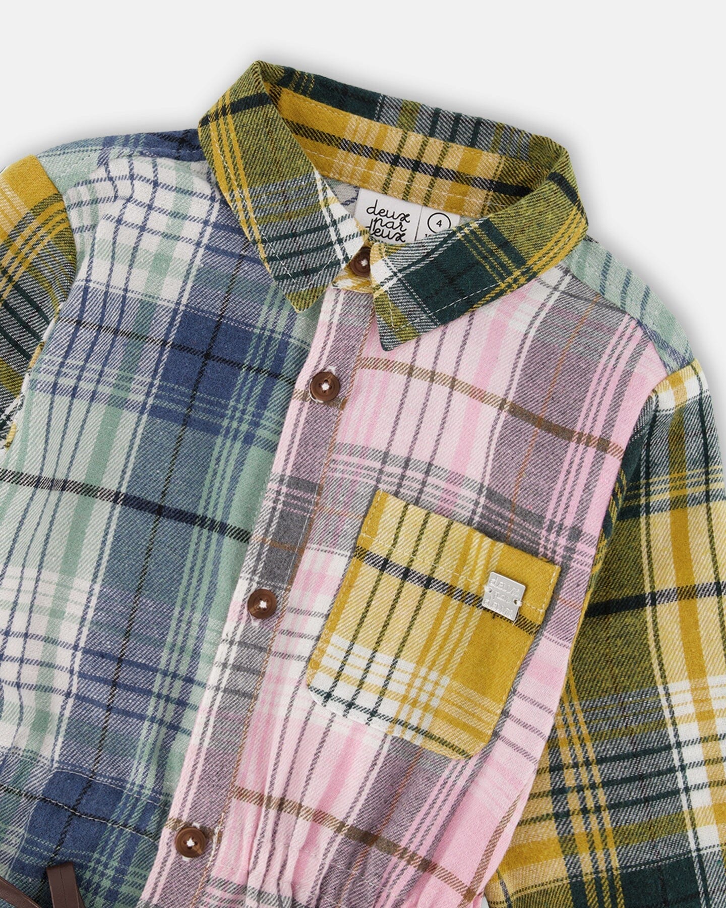 Shirt Dress With Belt Green Pink And Yellow - Deux par Deux