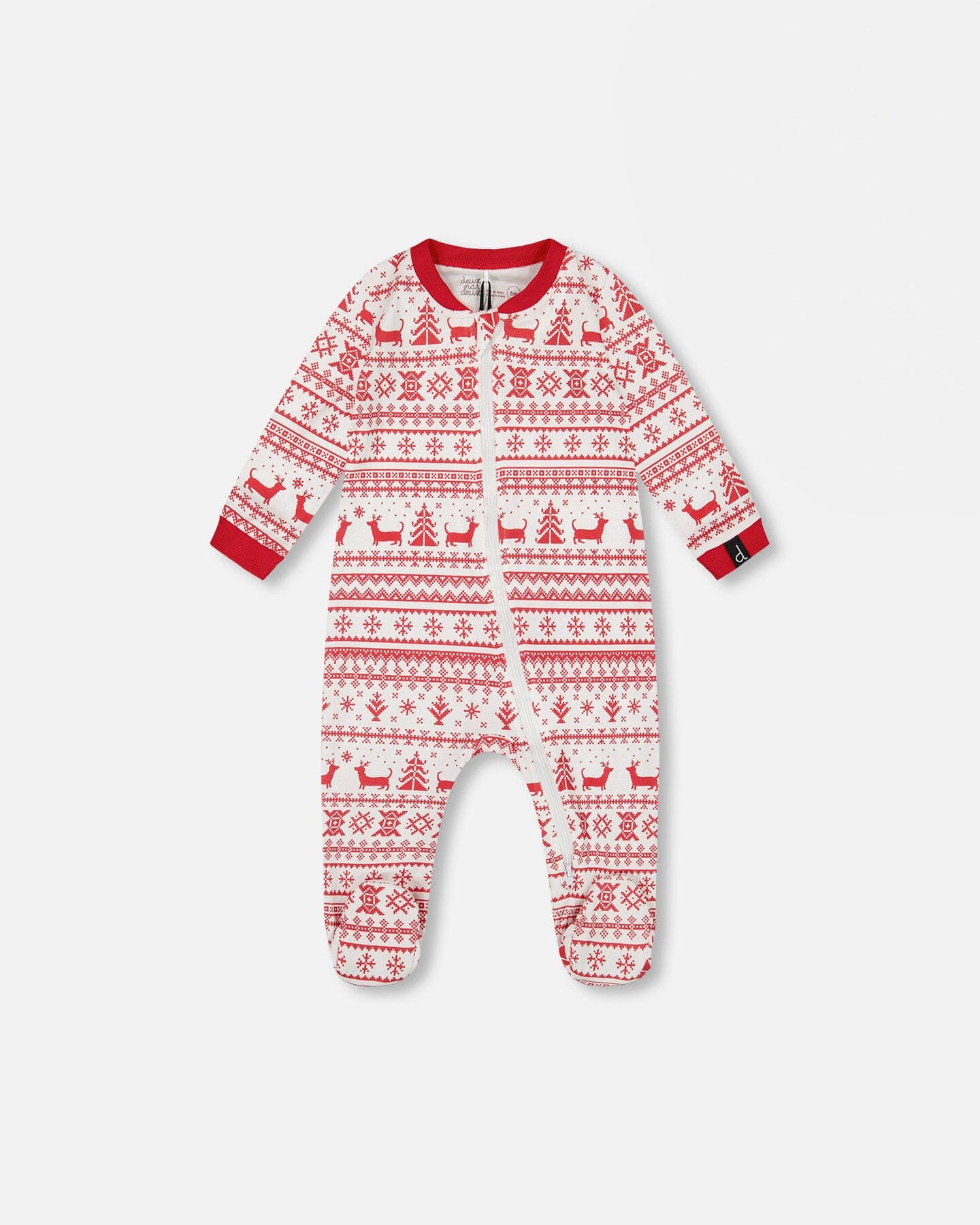 Organic Cotton Baby One-Piece Pajama Red And White Fairisle - Deux par Deux
