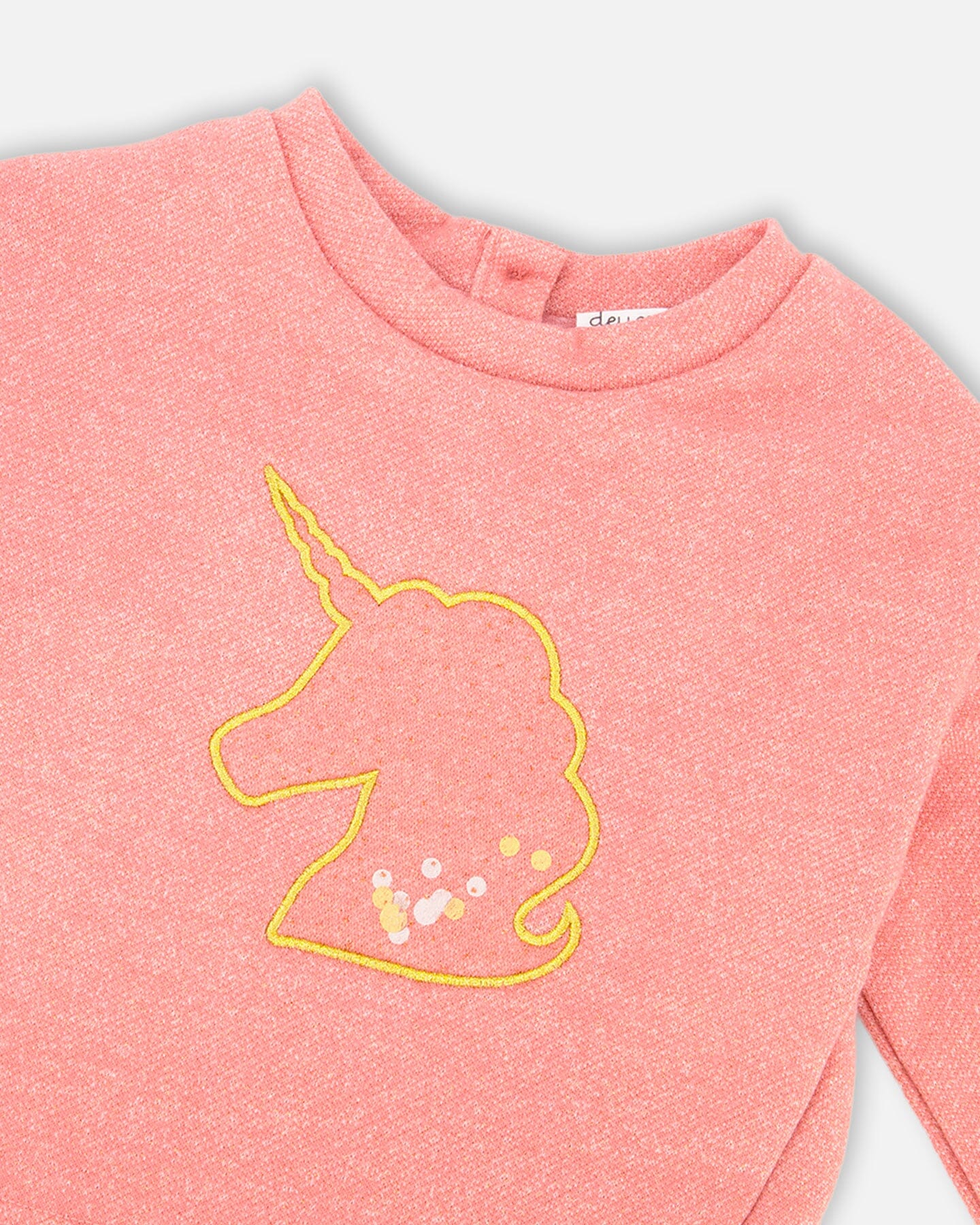 Bi-Material Dress Dusty Pink With Mesh Skirt And Unicorn - Deux par Deux