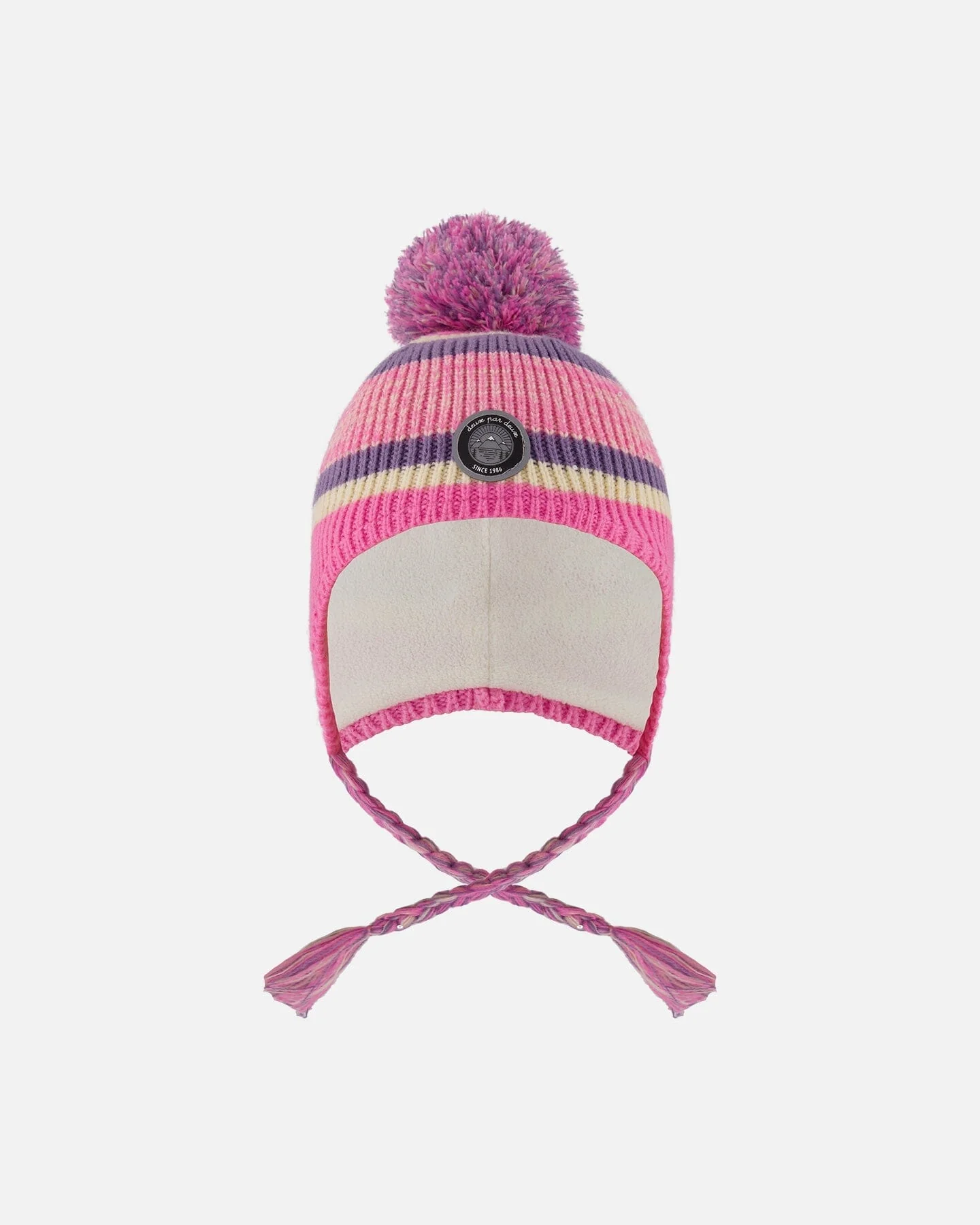Lined Peruvian Knit Pompom Hat Pink And Purple - Deux par Deux