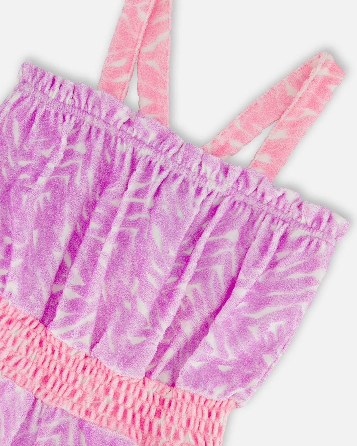 Printed Terry Cloth Romper Vibrant Pink And White - Deux par Deux