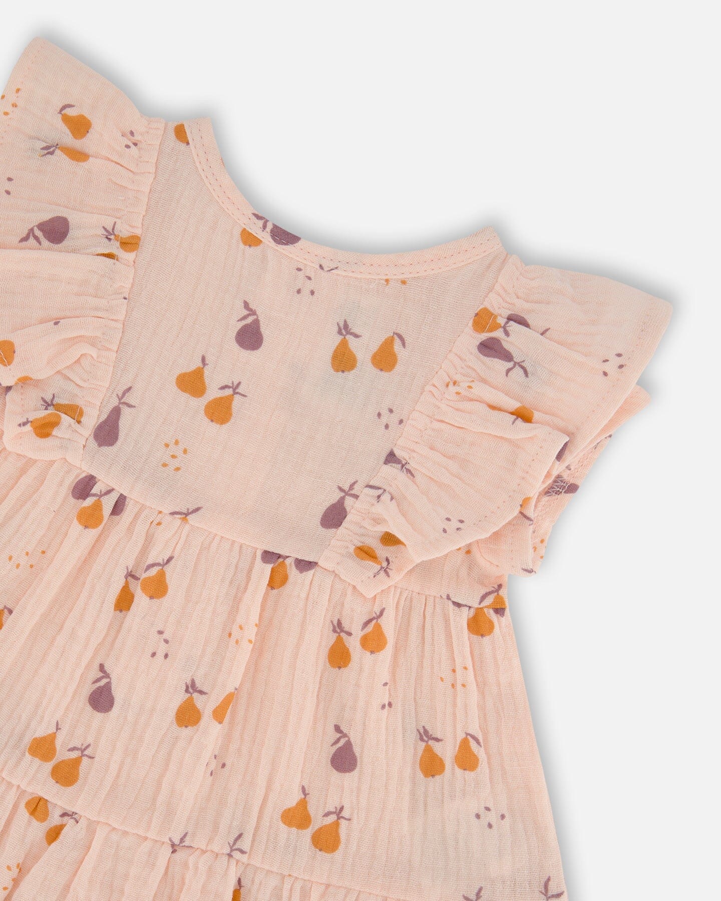 Printed Muslin Tunic And Organic Cotton Legging Set Peach With Pears And Purple - Deux par Deux