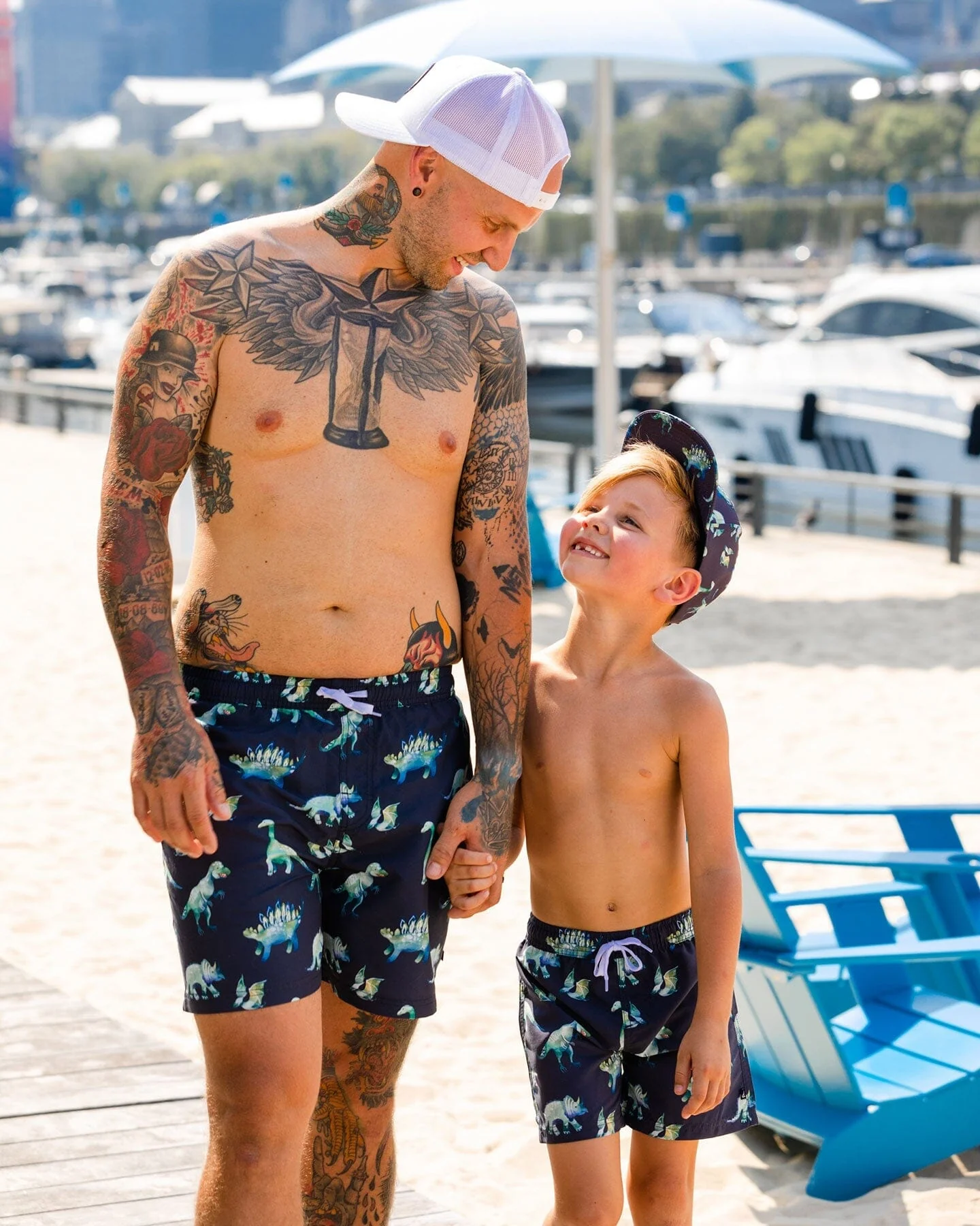 Men's Boardshort Grey Printed Dinosaurs - Deux par Deux