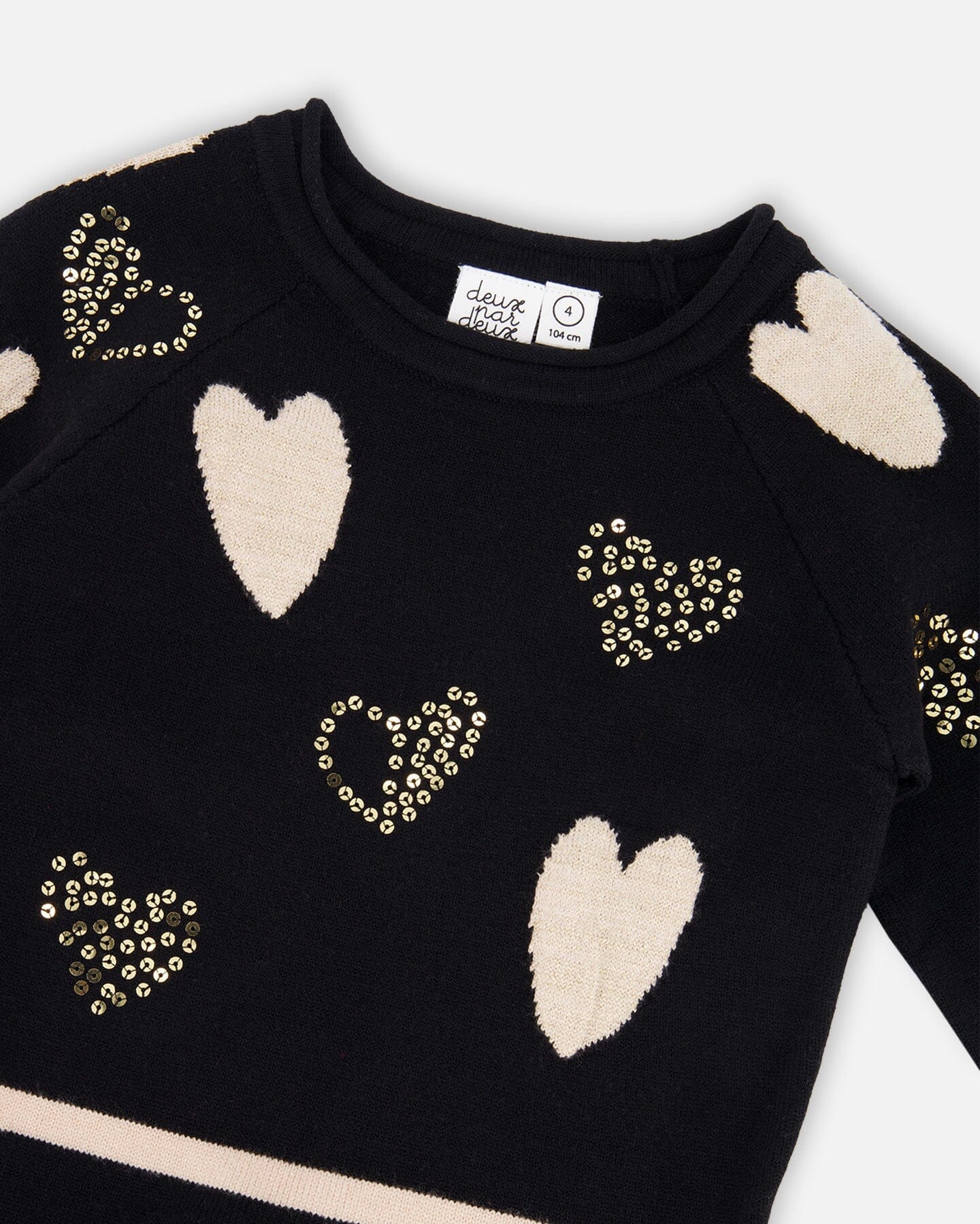 Knit Dress Black With Glittery Heart Motifs - Deux par Deux