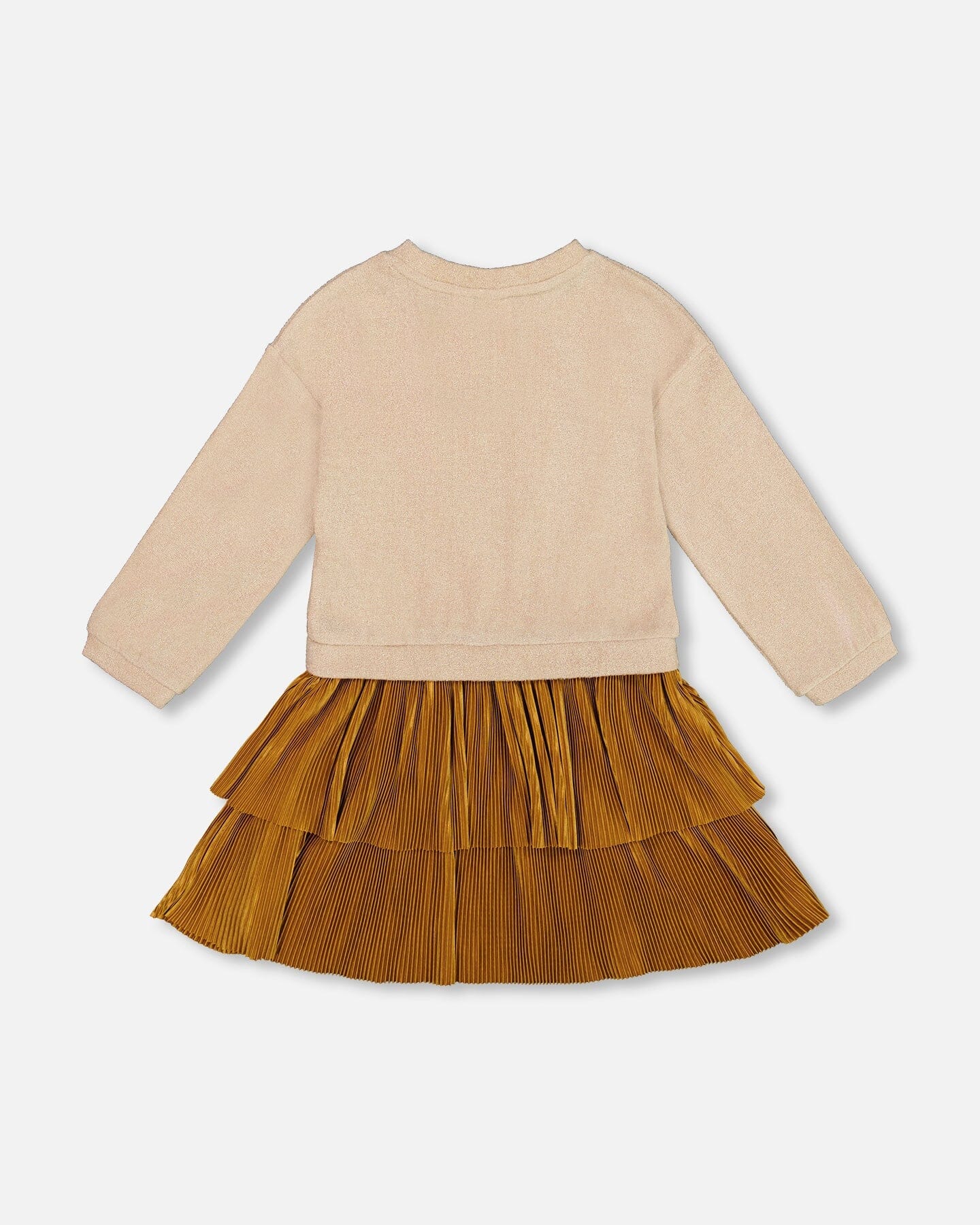 Bi-Material Dress Caramel Brown With Layered Skirt - Deux par Deux