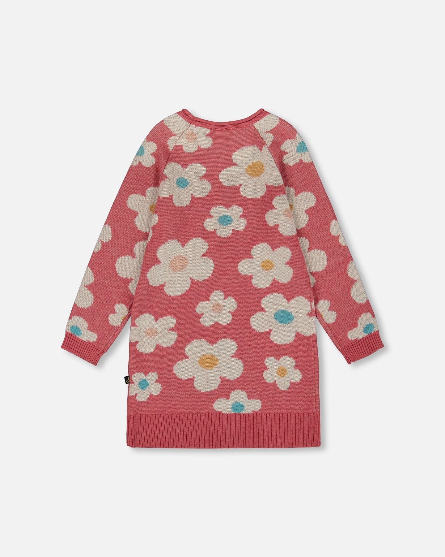 Knitted Dress With Flower Jacquard Old Pink And Beige - Deux par Deux