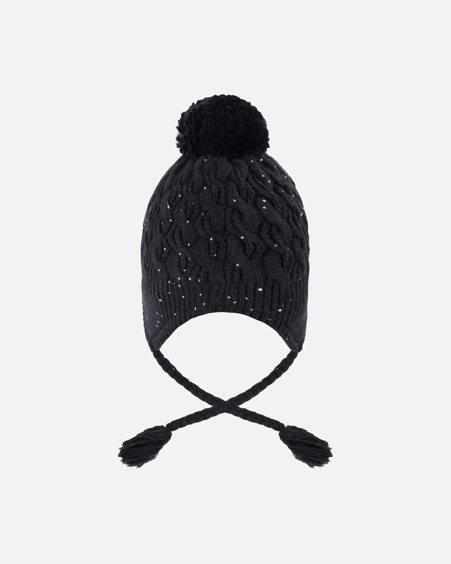 Winter Peruvian Knit Hat With Pompom And Lining Black - Deux par Deux