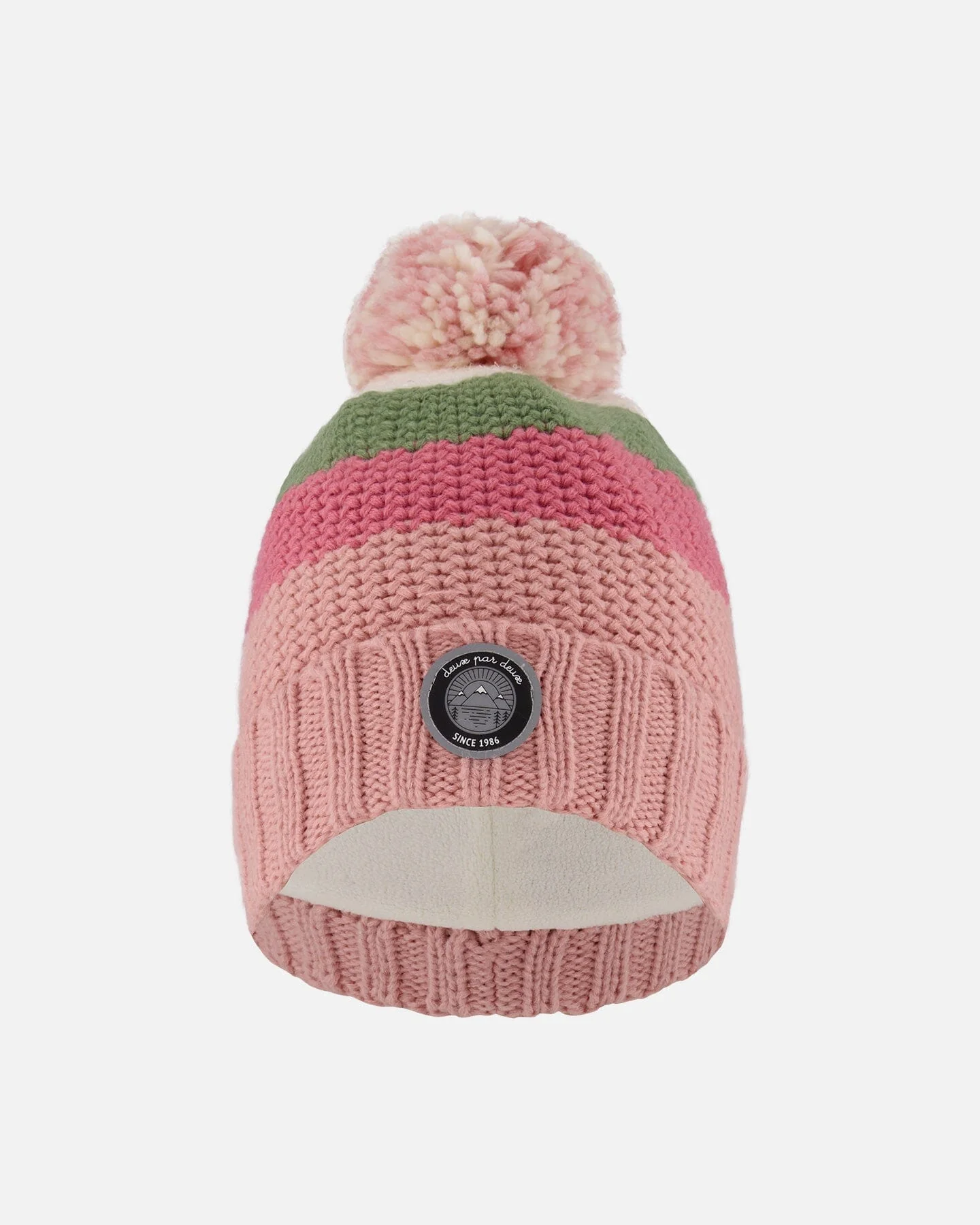 Lined Knit Pompom Hat Pink And Green - Deux par Deux