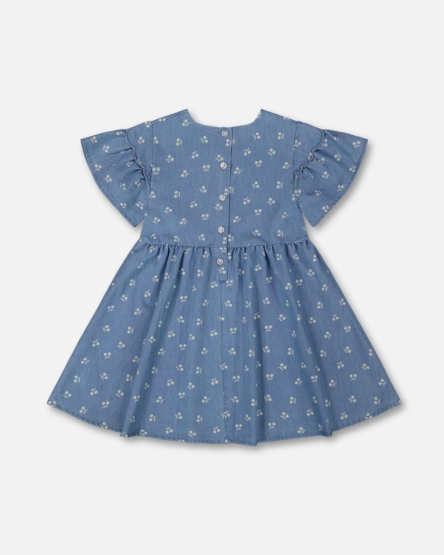 Printed Chambray Dress Blue And White Cherries - Deux par Deux