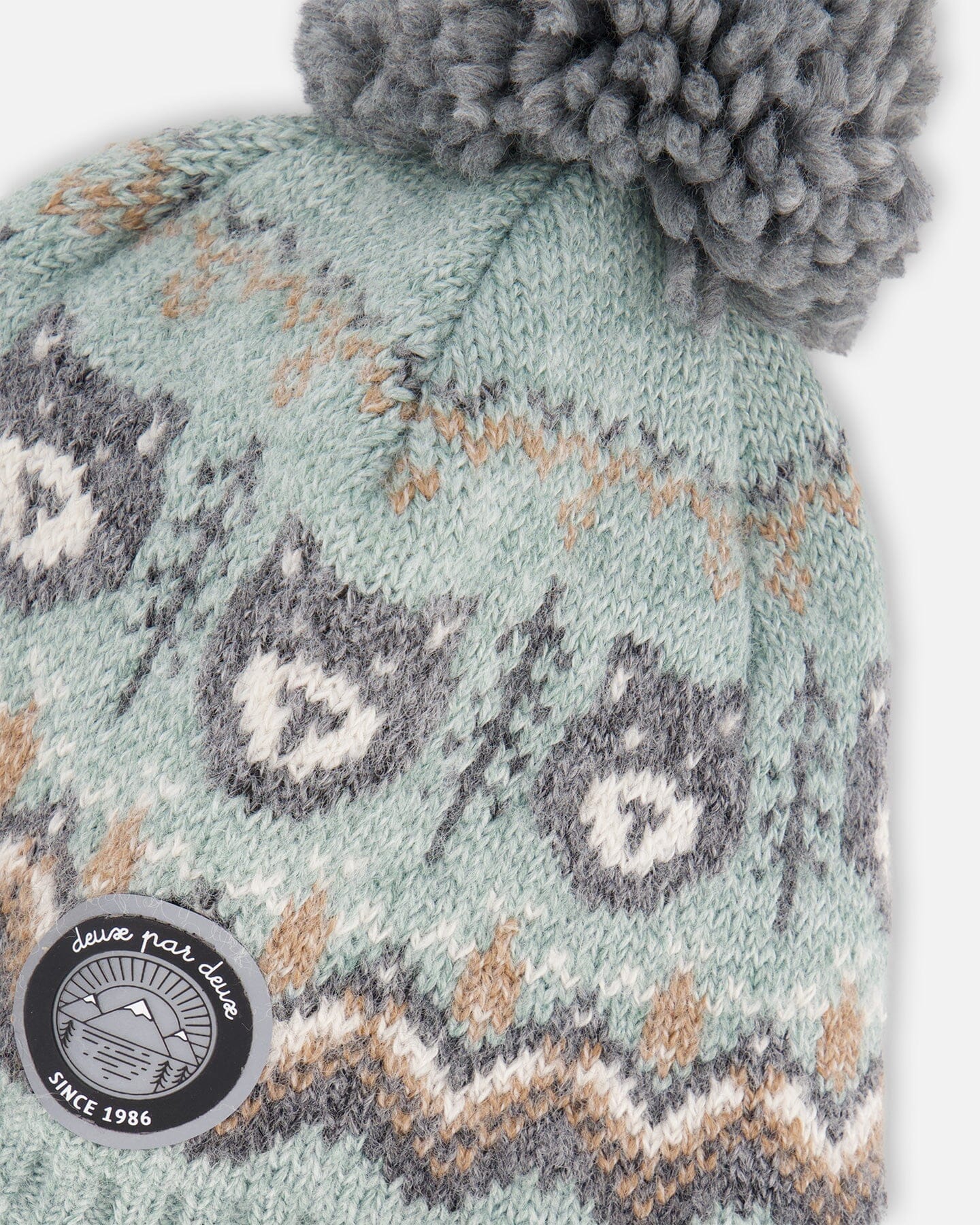 Lined Peruvian Knit Pompom Hat Gray And Sage - Deux par Deux