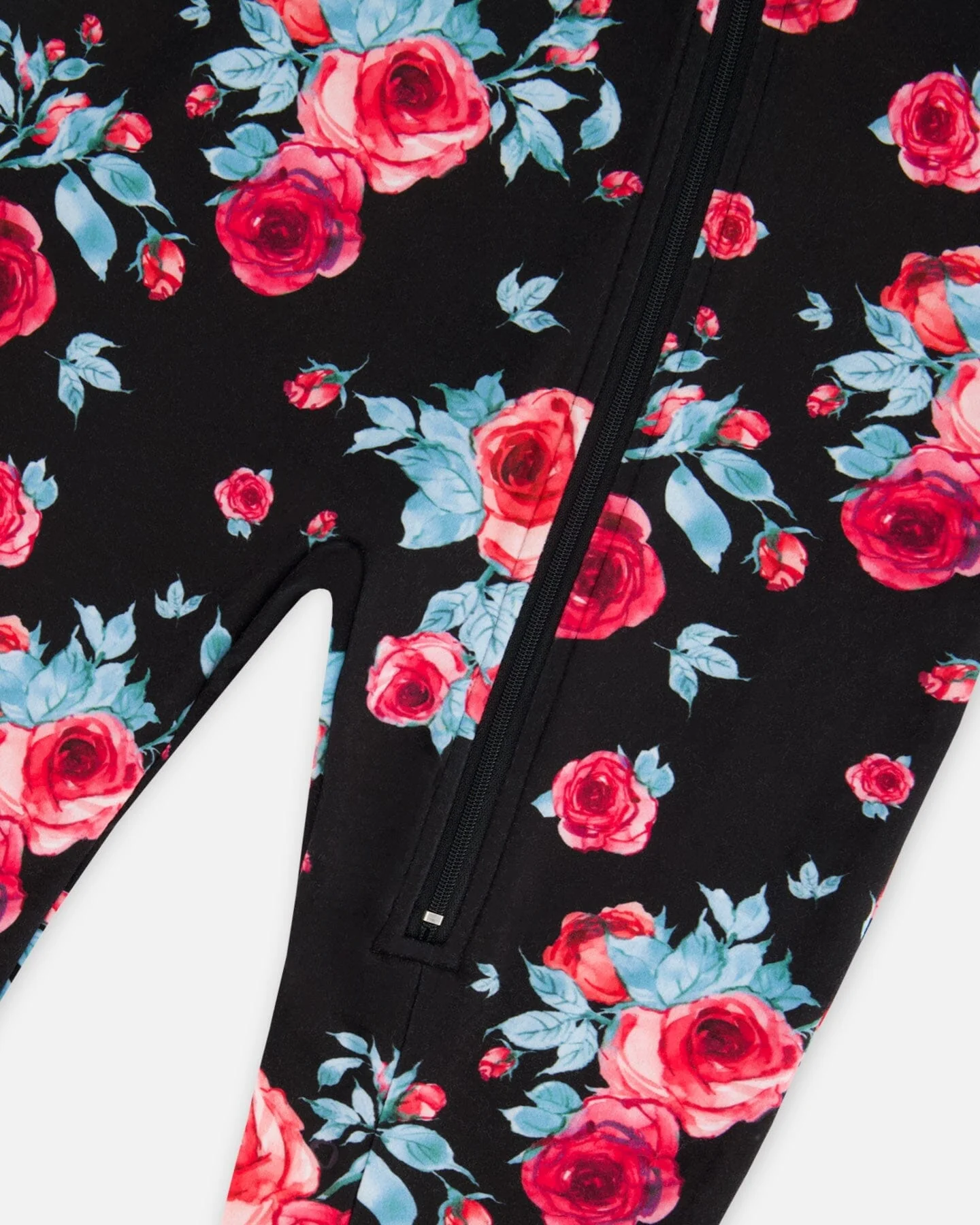 One Piece Thermal Underwear Black Printed Roses - Deux par Deux