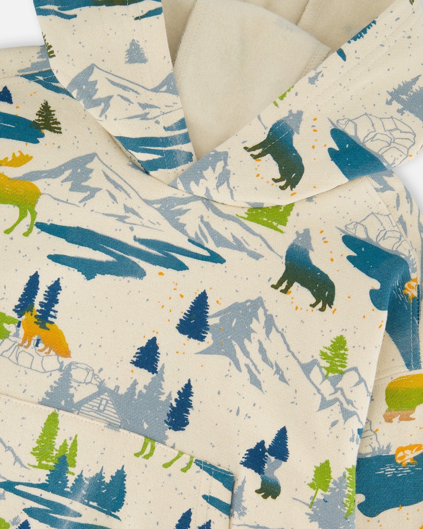 Printed Hooded Fleece Sweatshirt Beige - Deux par Deux