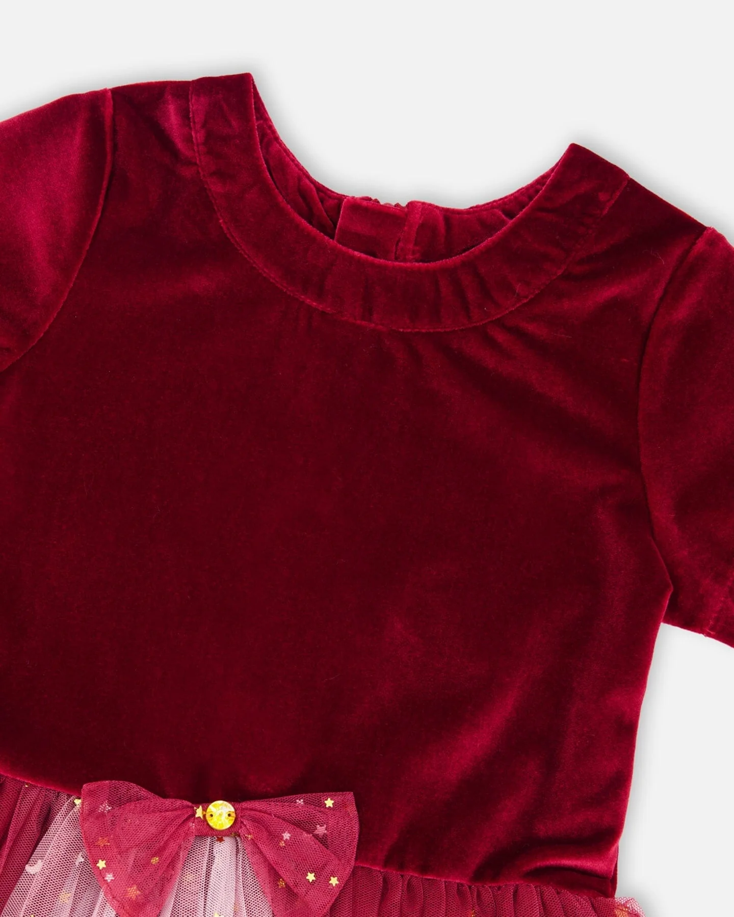 Bi-Material Short Sleeve Party Dress Red - Deux par Deux