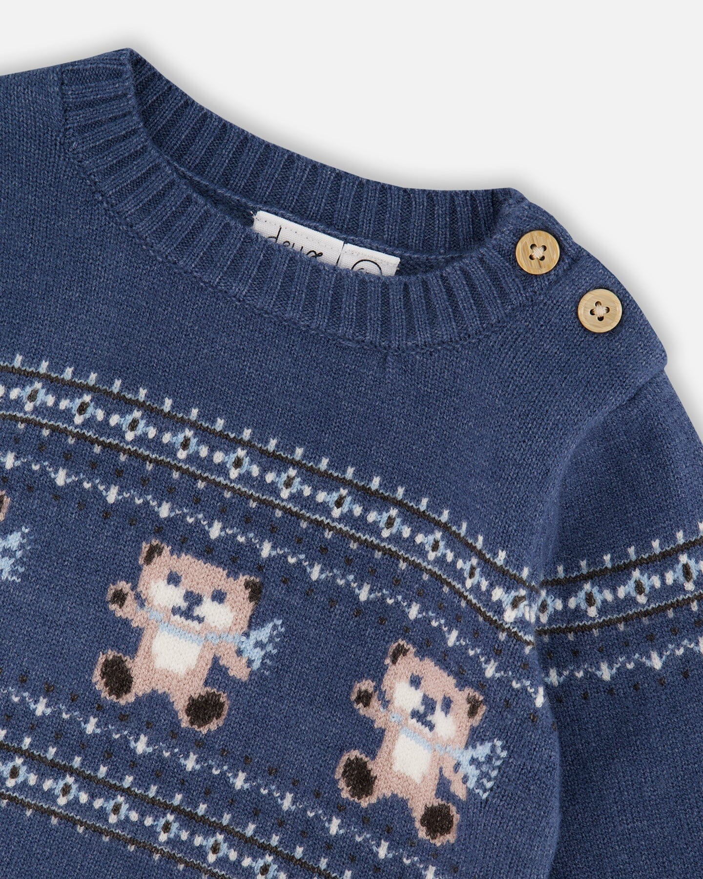 Knitted Jacquard Sweater And Pant Set Blue Gray With Bears - Deux par Deux