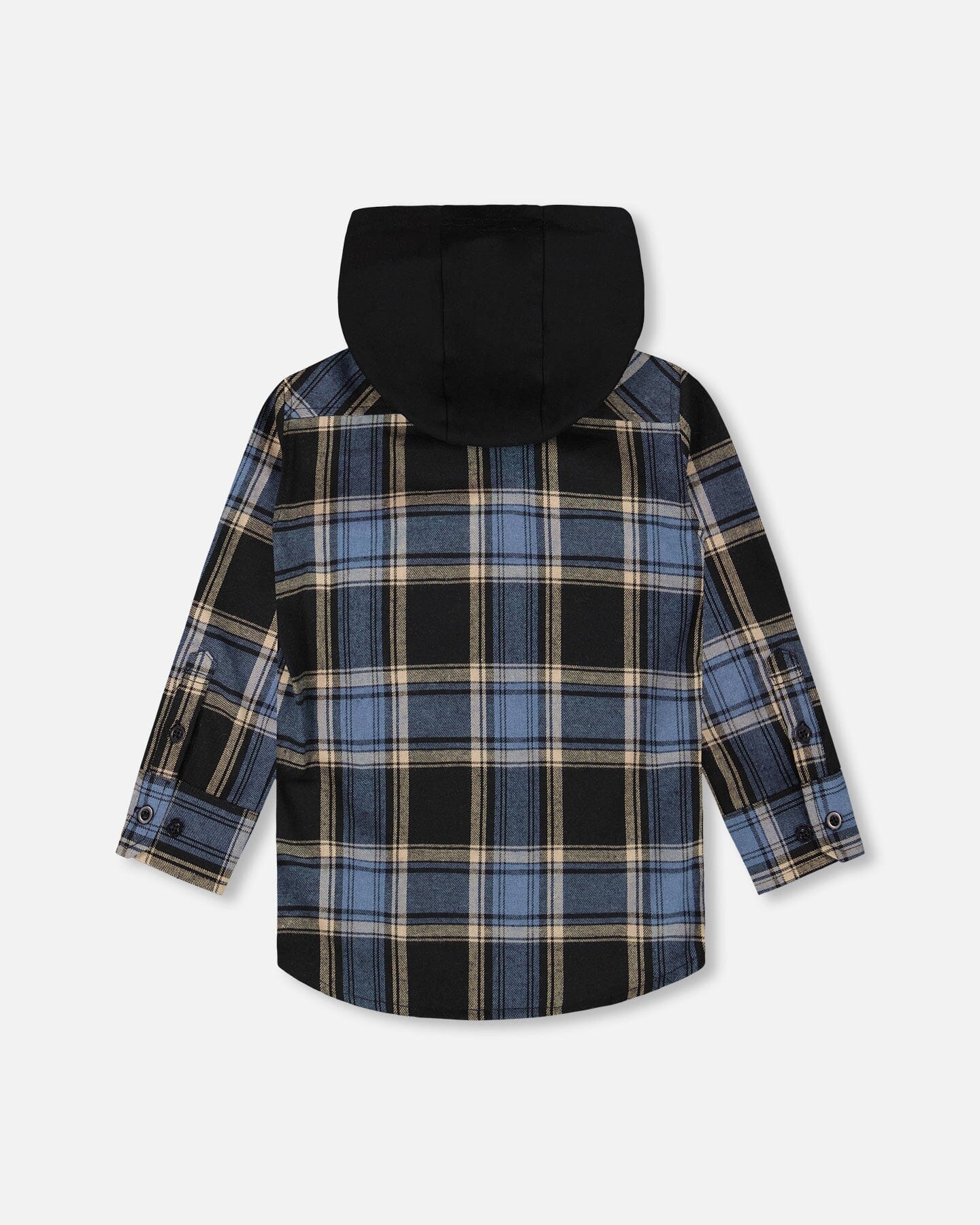 Long Sleeve Hooded Flannel Shirt Blue And Black - Deux par Deux