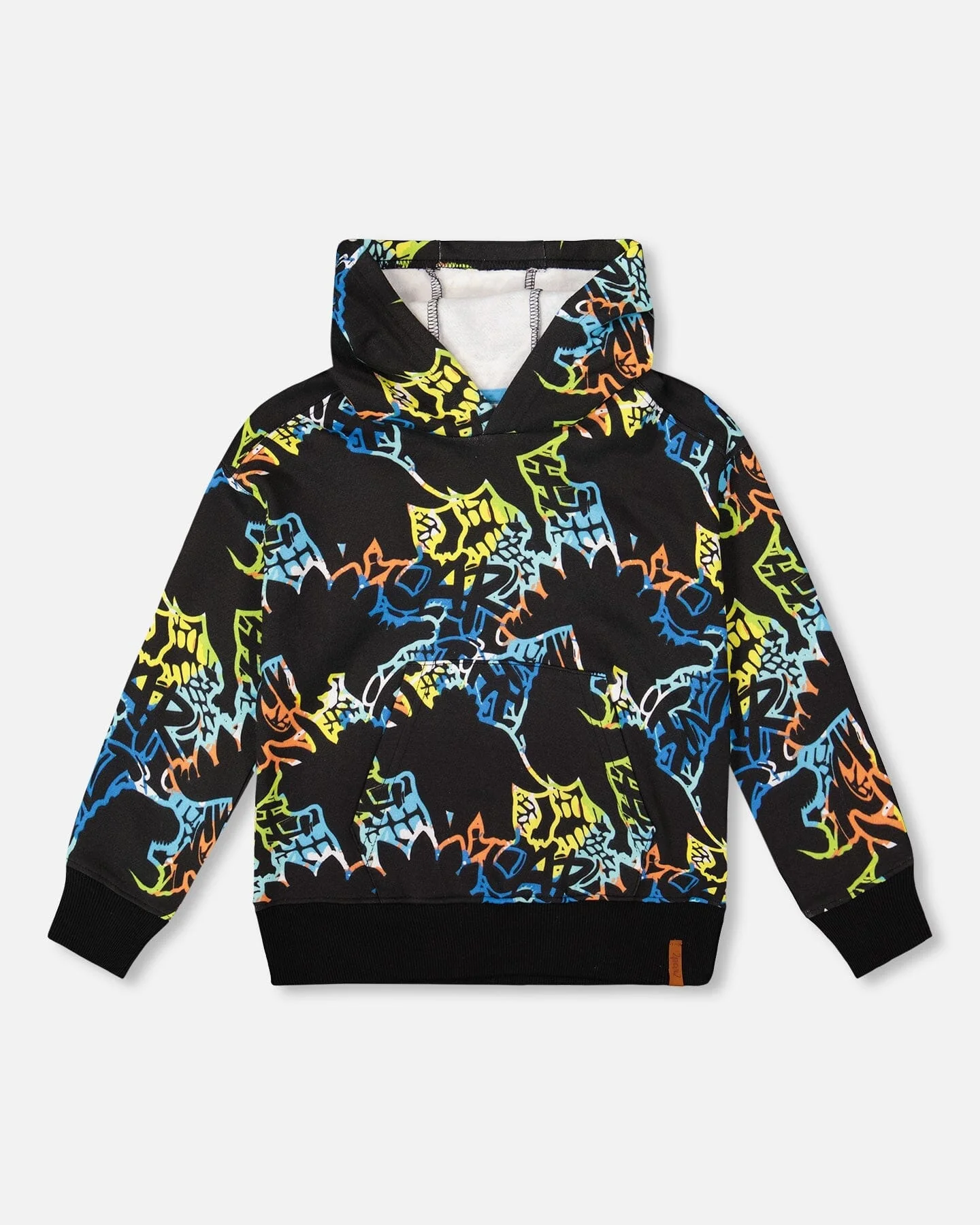 Printed Hooded Fleece Sweatshirt Black - Deux par Deux