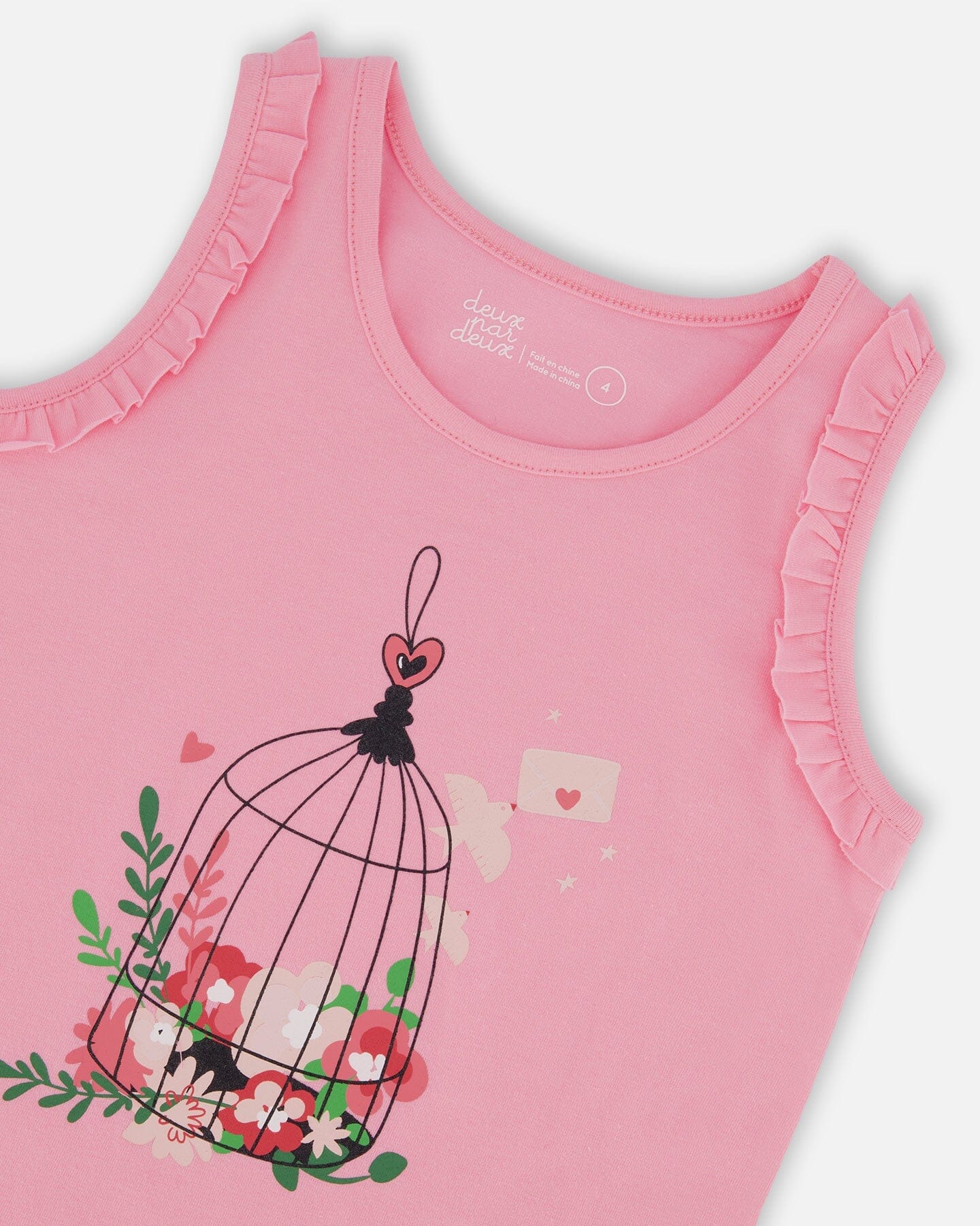 Organic Cotton Tank With Frills Candy Pink - Deux par Deux