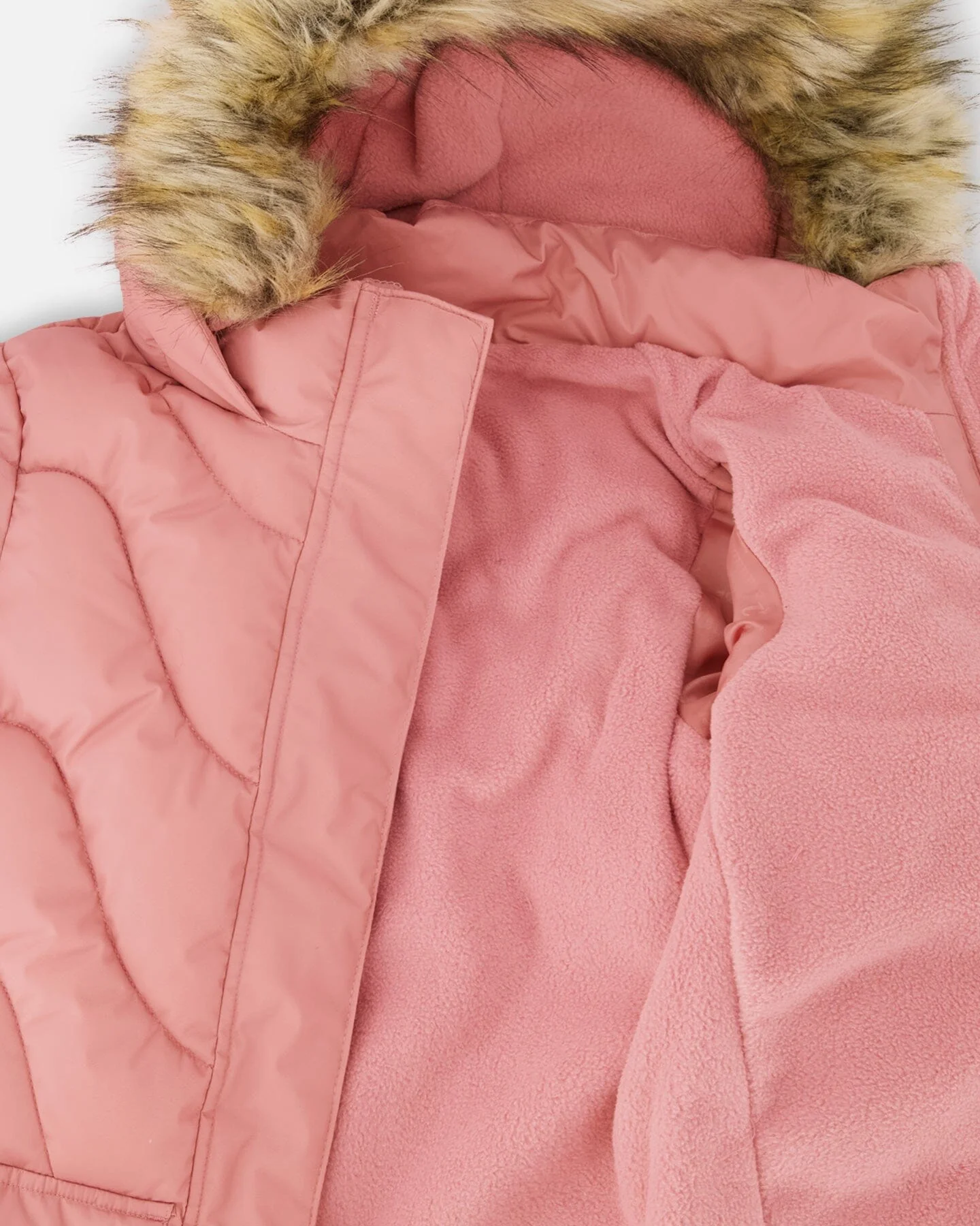 Long Wavy Quilt Puffy Winter Coat Dusty Pink - Deux par Deux
