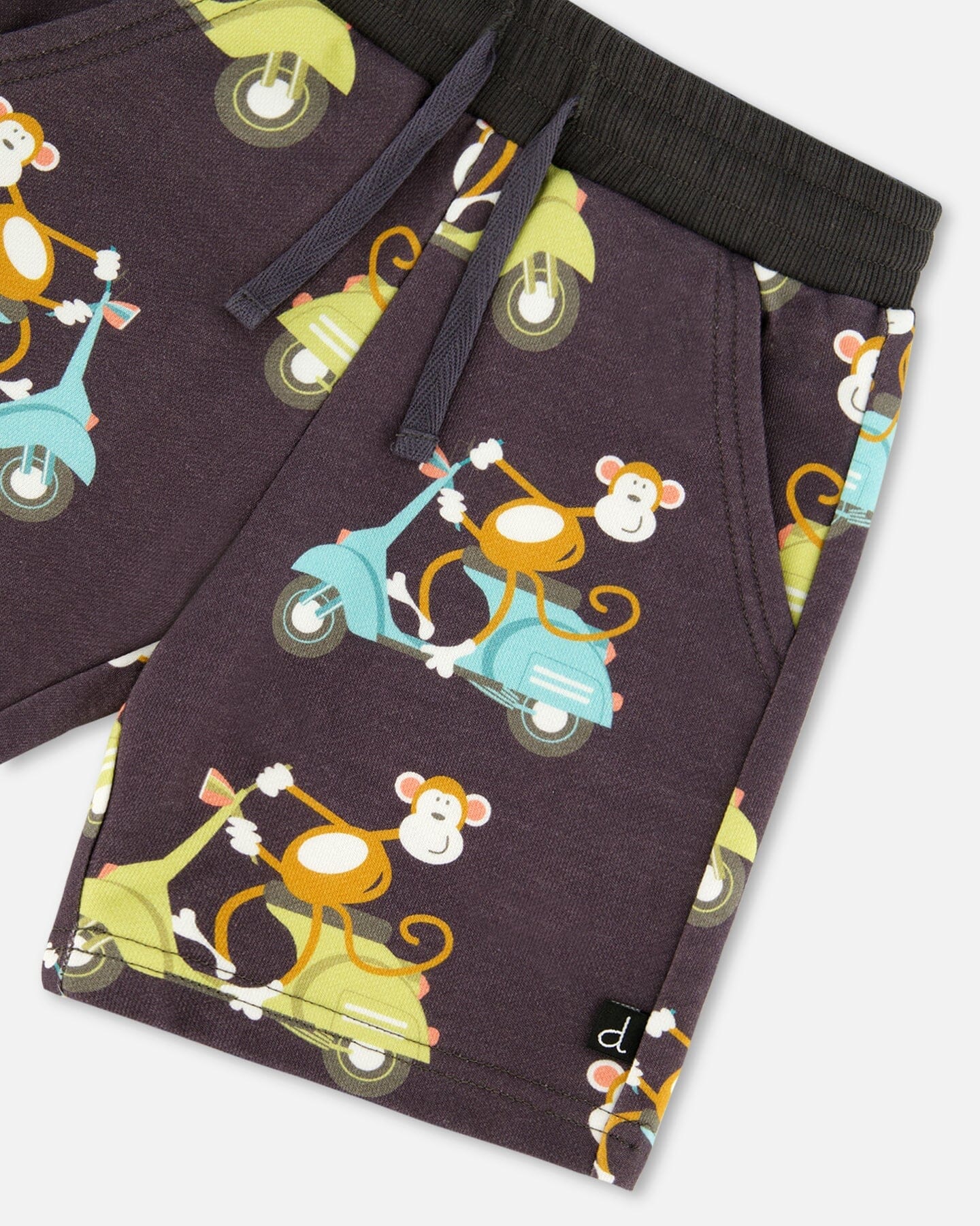 Printed French Terry Short Monkey On Navy Moped - Deux par Deux