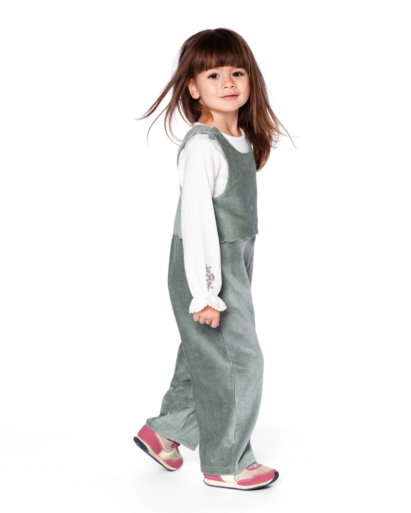 Jersey Top Off-White With Embroidered Floral Sleeves - Deux par Deux