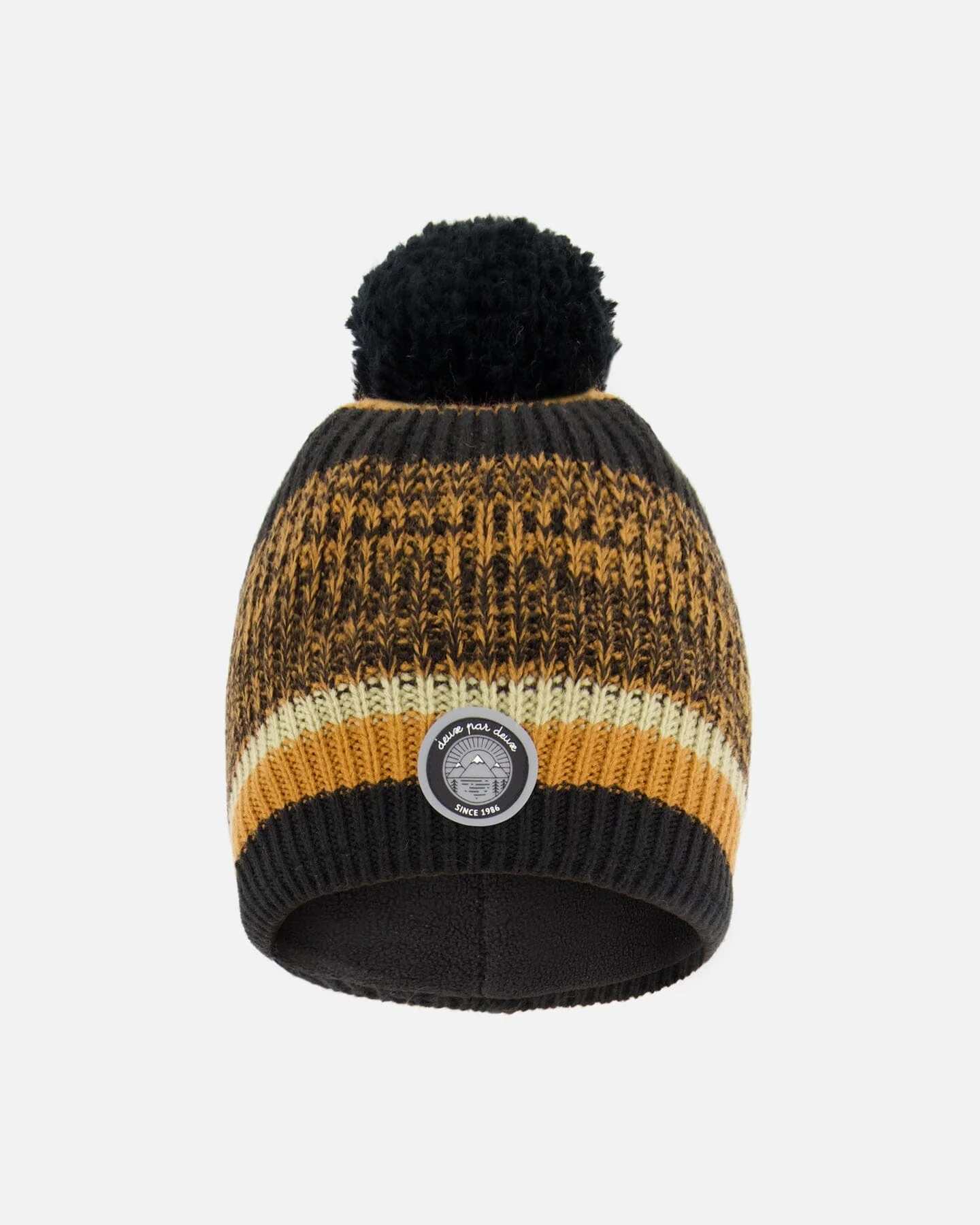 Lined Knit Pompom Hat Black And Brown - Deux par Deux