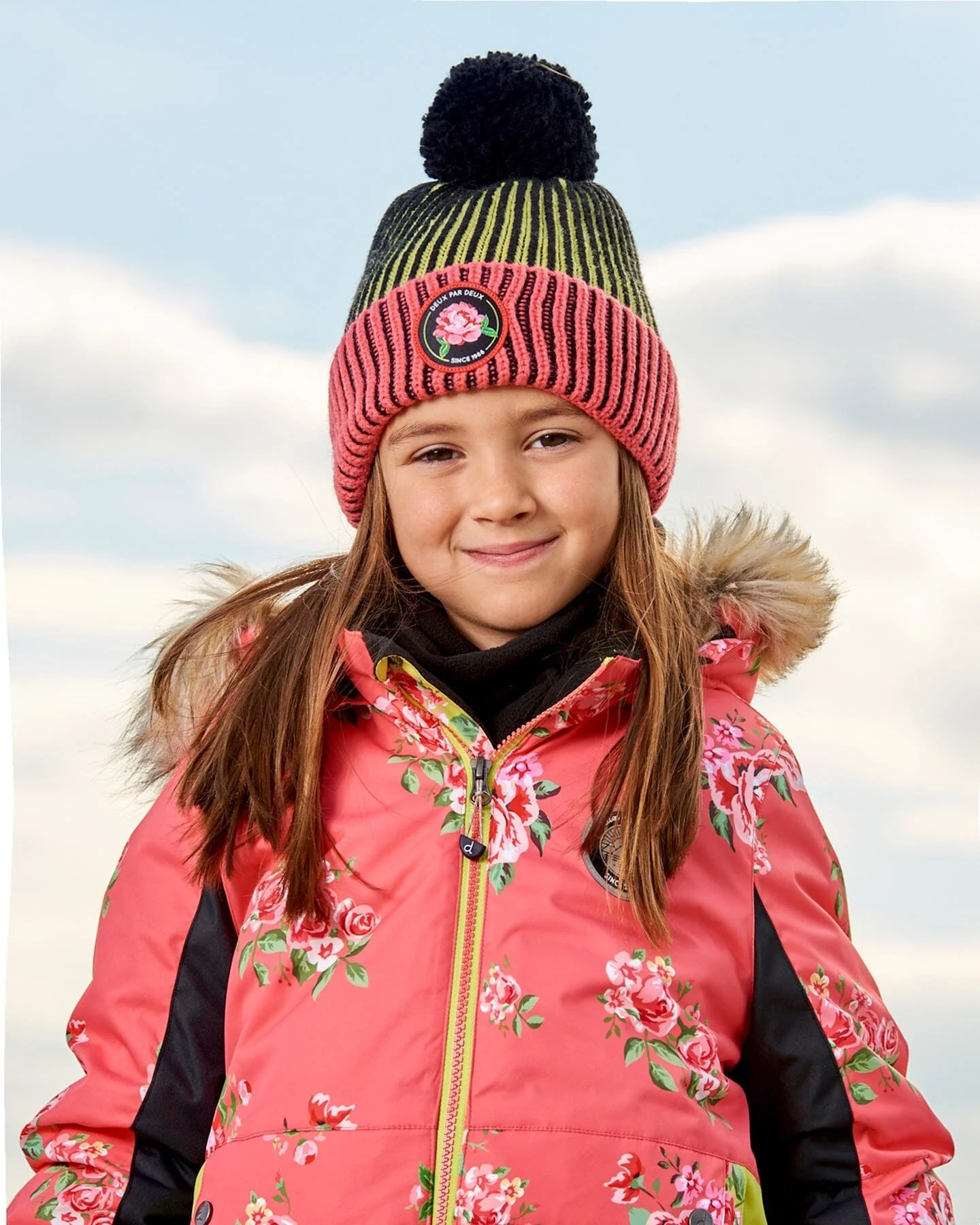 Knit Hat Black, Lime And Coral - Deux par Deux