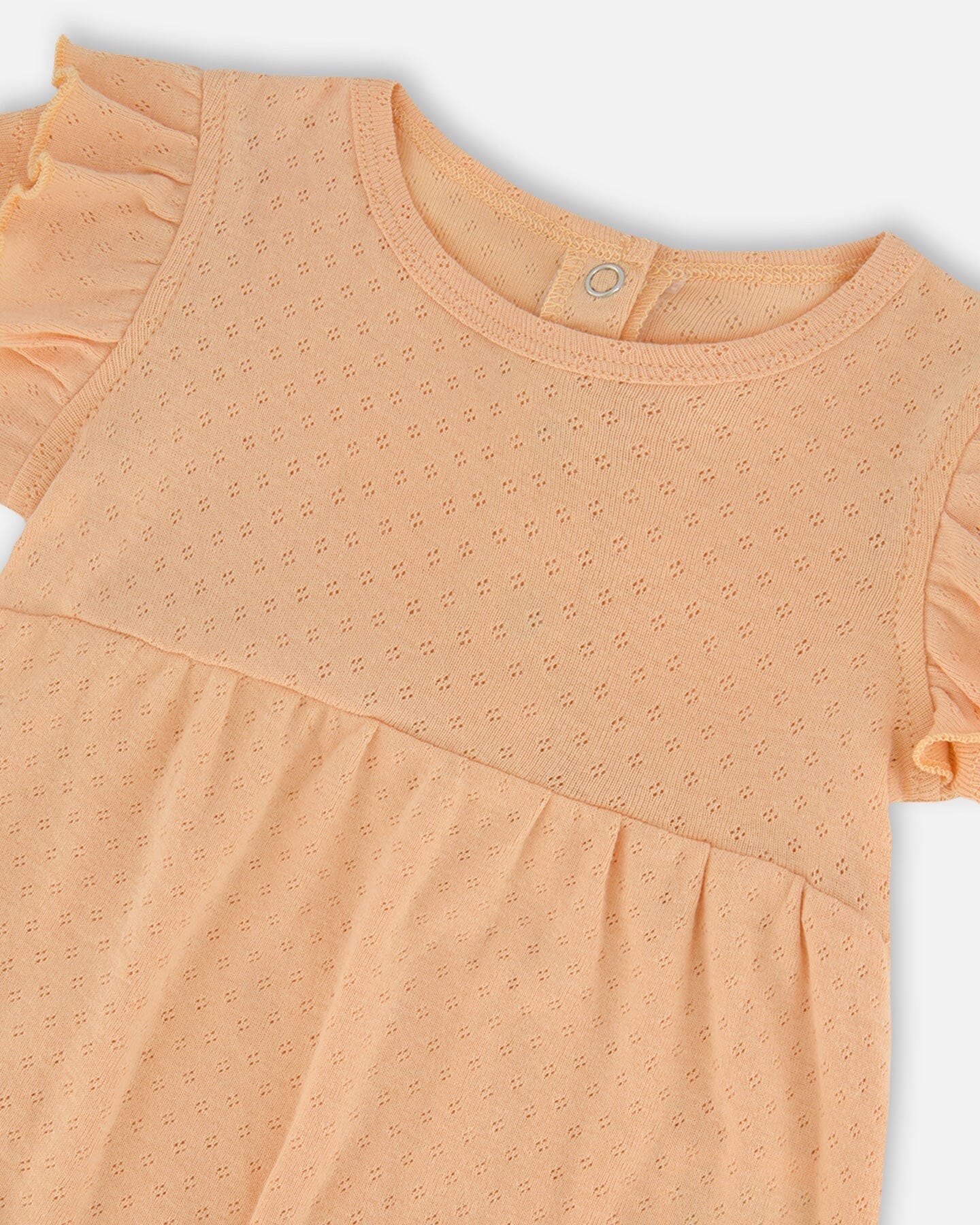 Organic Cotton Pointelle Romper With Frills Beige - Deux par Deux